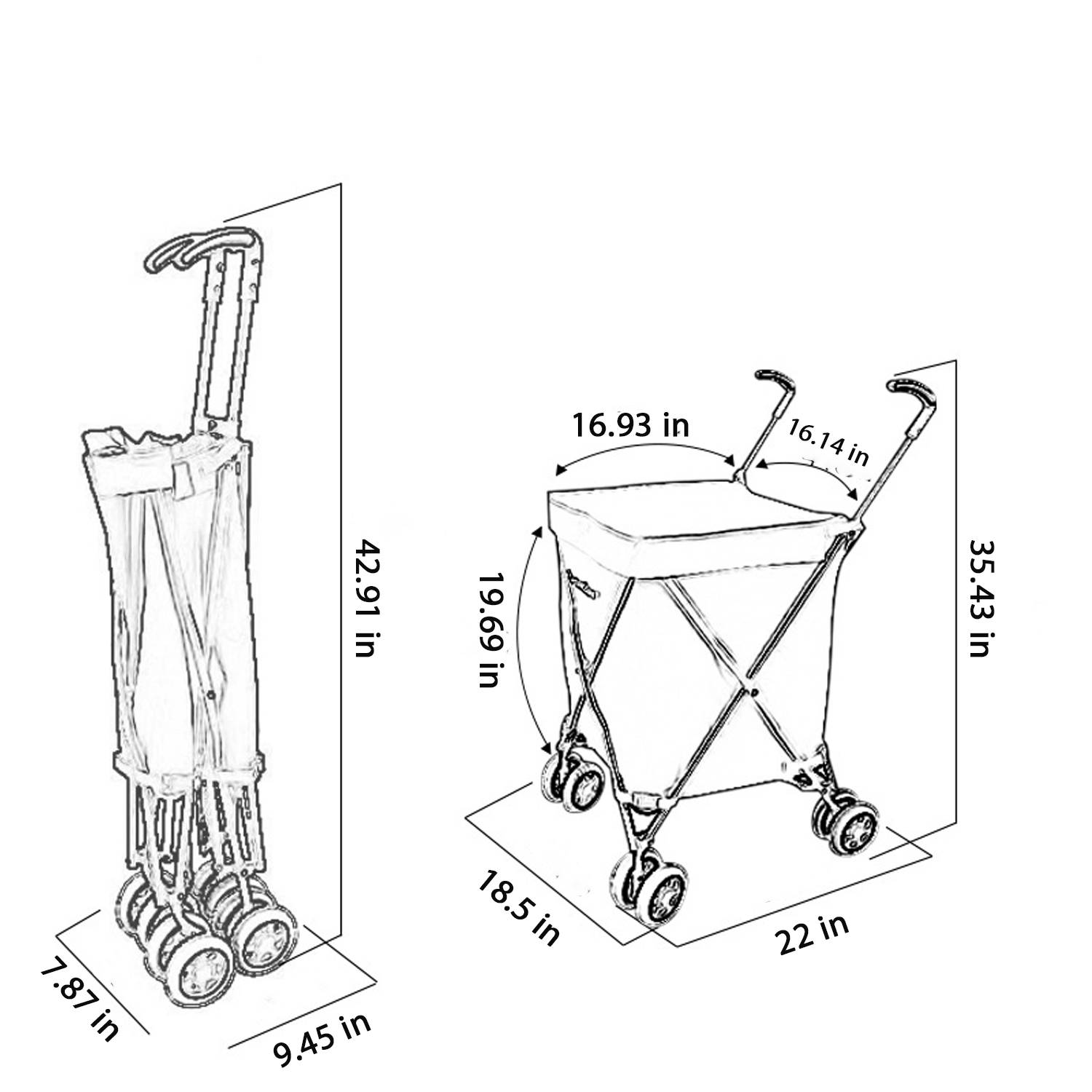 Folding Wheeled Shopping Cart w/ Removable Canvas Bag 6
