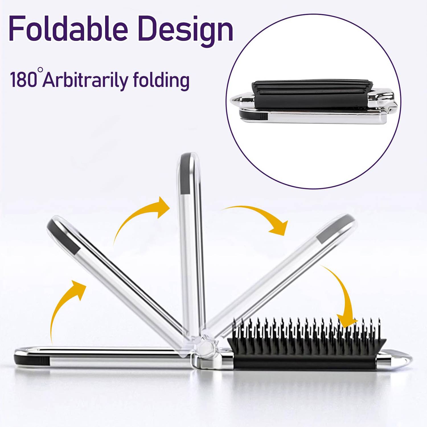 Foldable Travel Hair Brush with Mirror & Soft Bristles 2