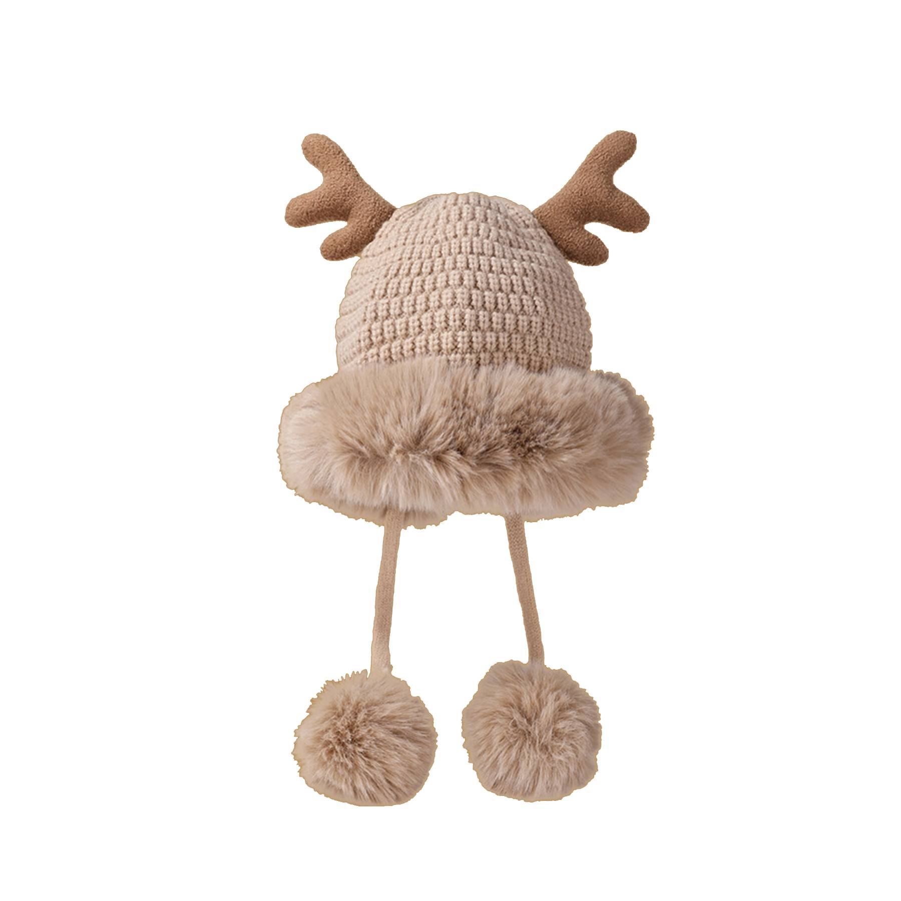 Women winter cover ear antler knit hat 5