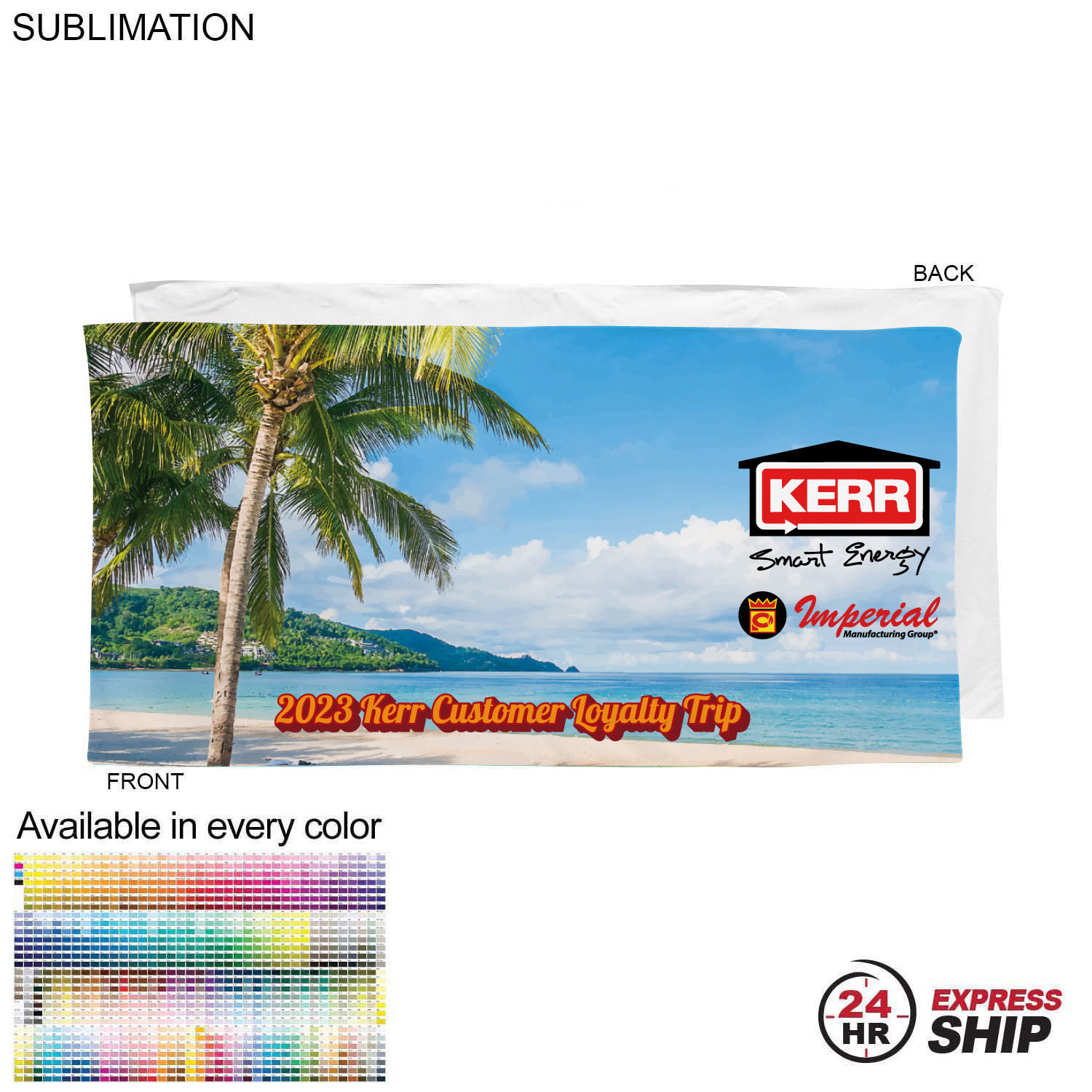 24 Hr Express Ship - Heaviest Weight, Plush Velour Terry Cotton Blend Beach Towel, 30x60, Sublimated 2