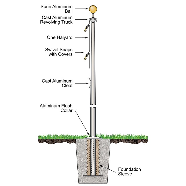 25' Commercial Series Outdoor External Halyard Flagpoles - Satin 2
