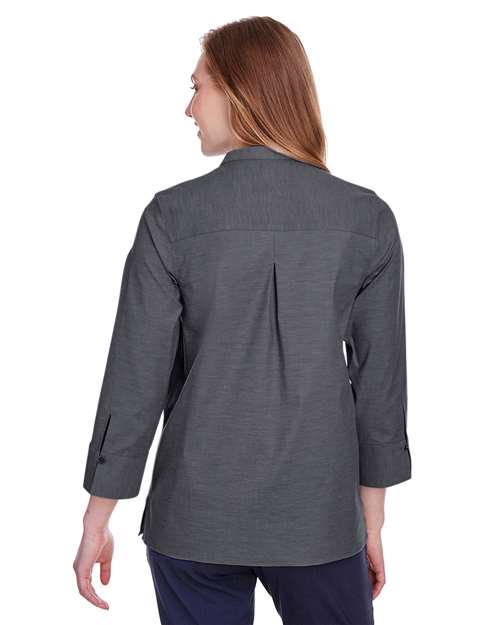 Women's Crown Collection® Stretch Pinpoint Chambra Three-Quarter Sleeve Shirt - DG562W 5
