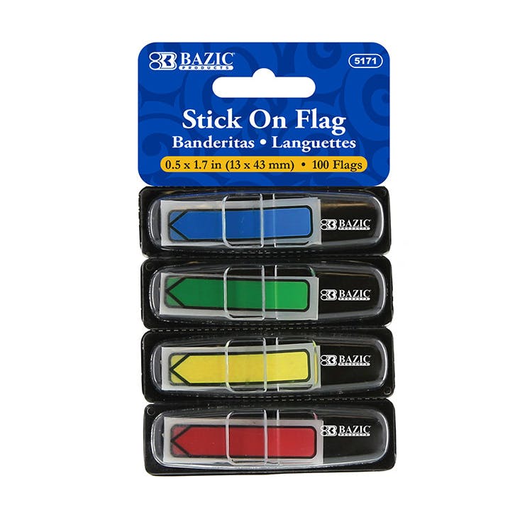 Stick-On Flags - 4 Dispensers 100 Primary Color Flags 1