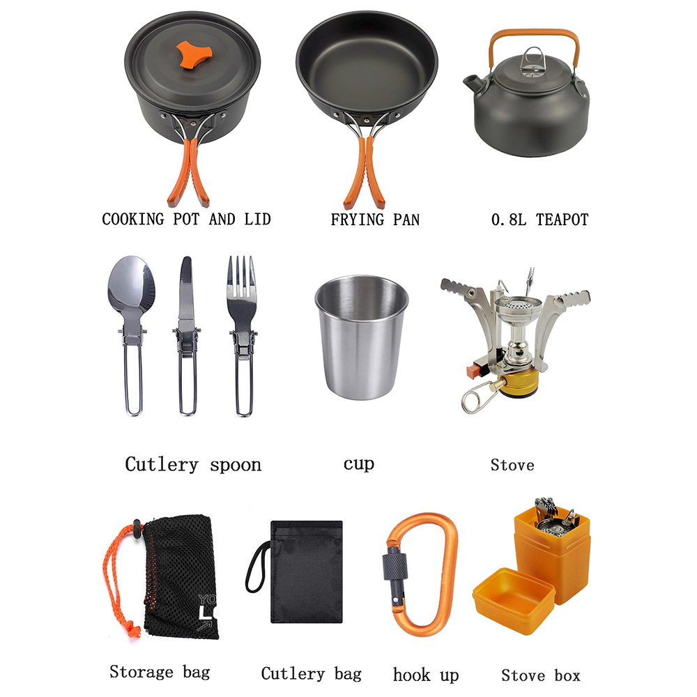 2-3 persons outdoor stove head set pot teapot with cup combination 6