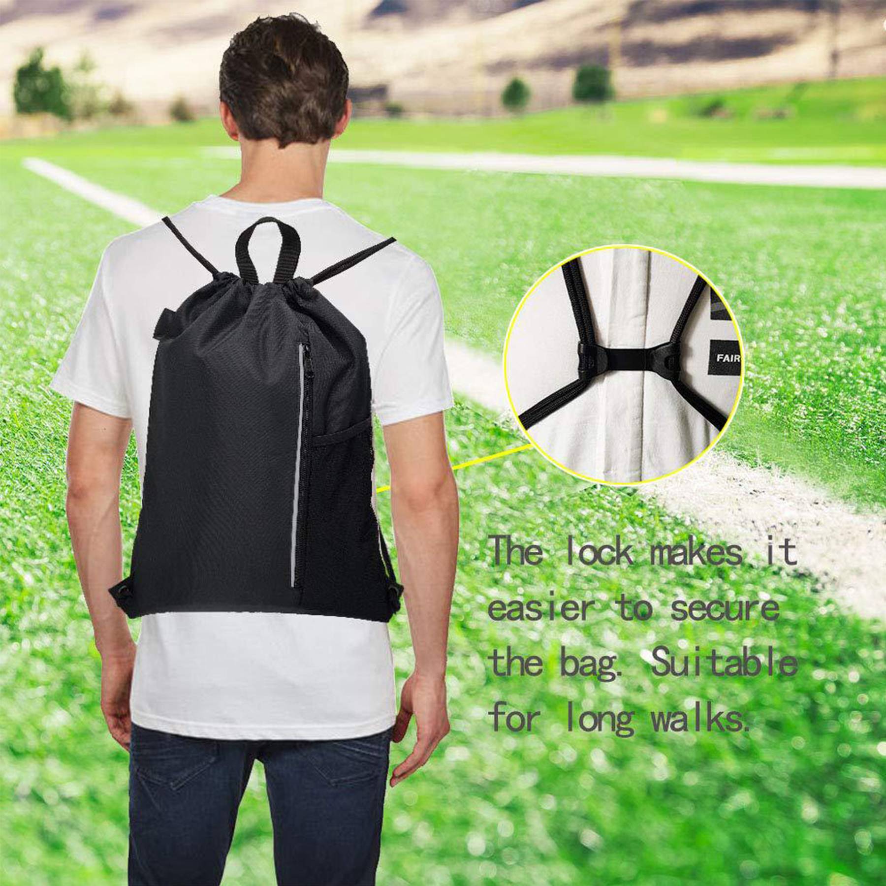 Polyester Sport Gym Sack Waterproof Drawstring Backpack Bag 5