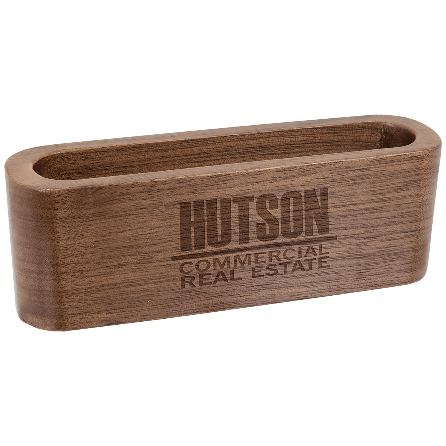 4 1/2" Walnut Wood Business Card Holder 1