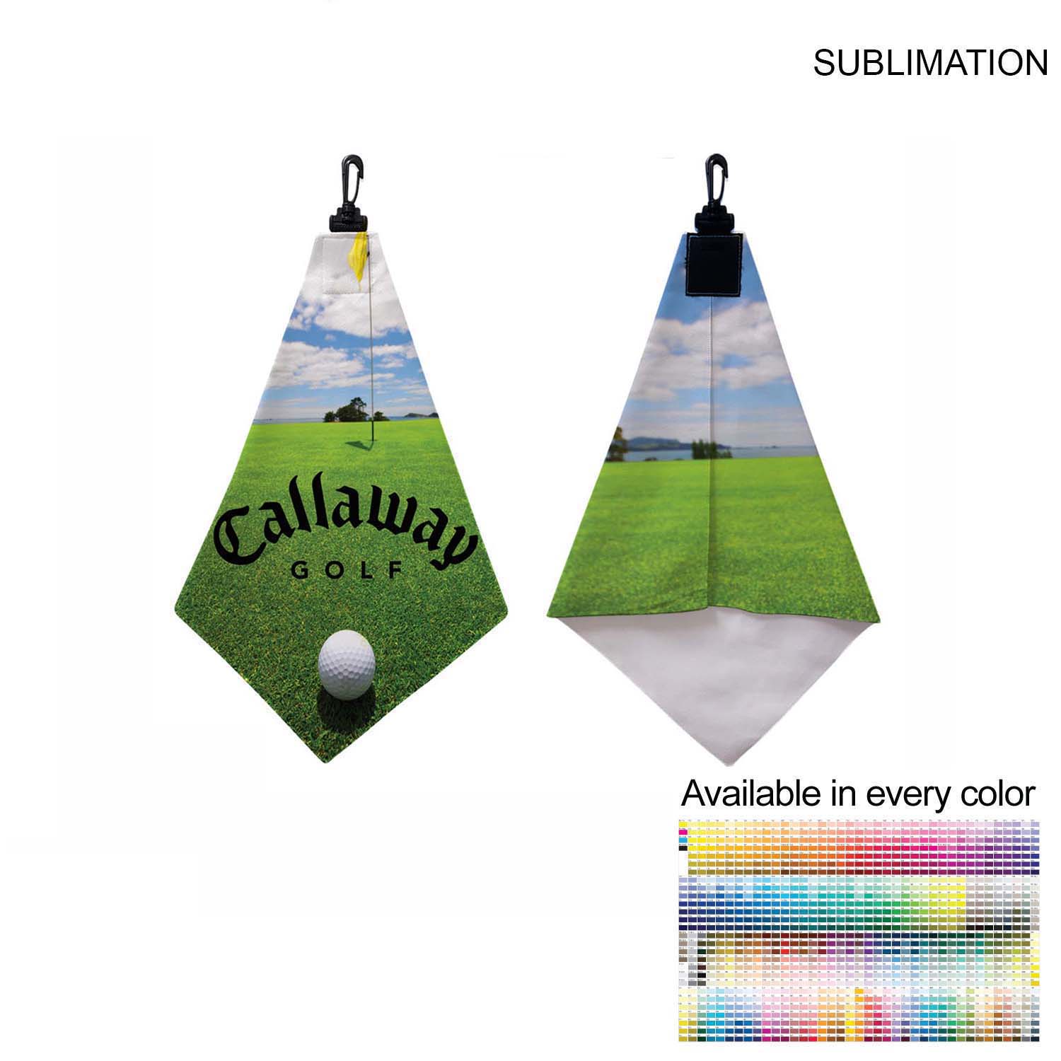 Microfiber Suede Shammy Golf Towel, Triangle Shape, 11x17, Folded with Black Swivel Hook, Sublimated 8