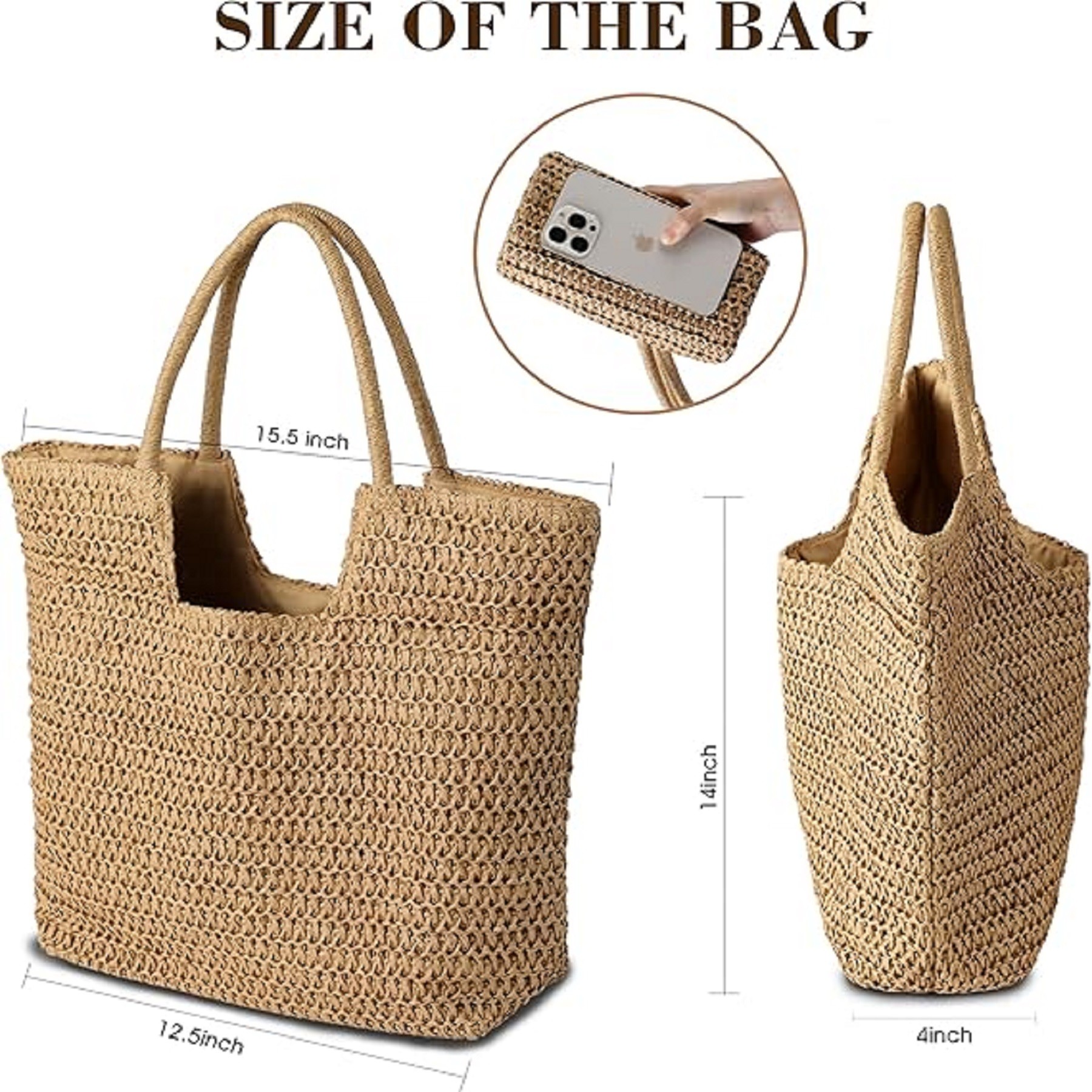 Straw Beach Bag, custom tote bag with logo imprint 2