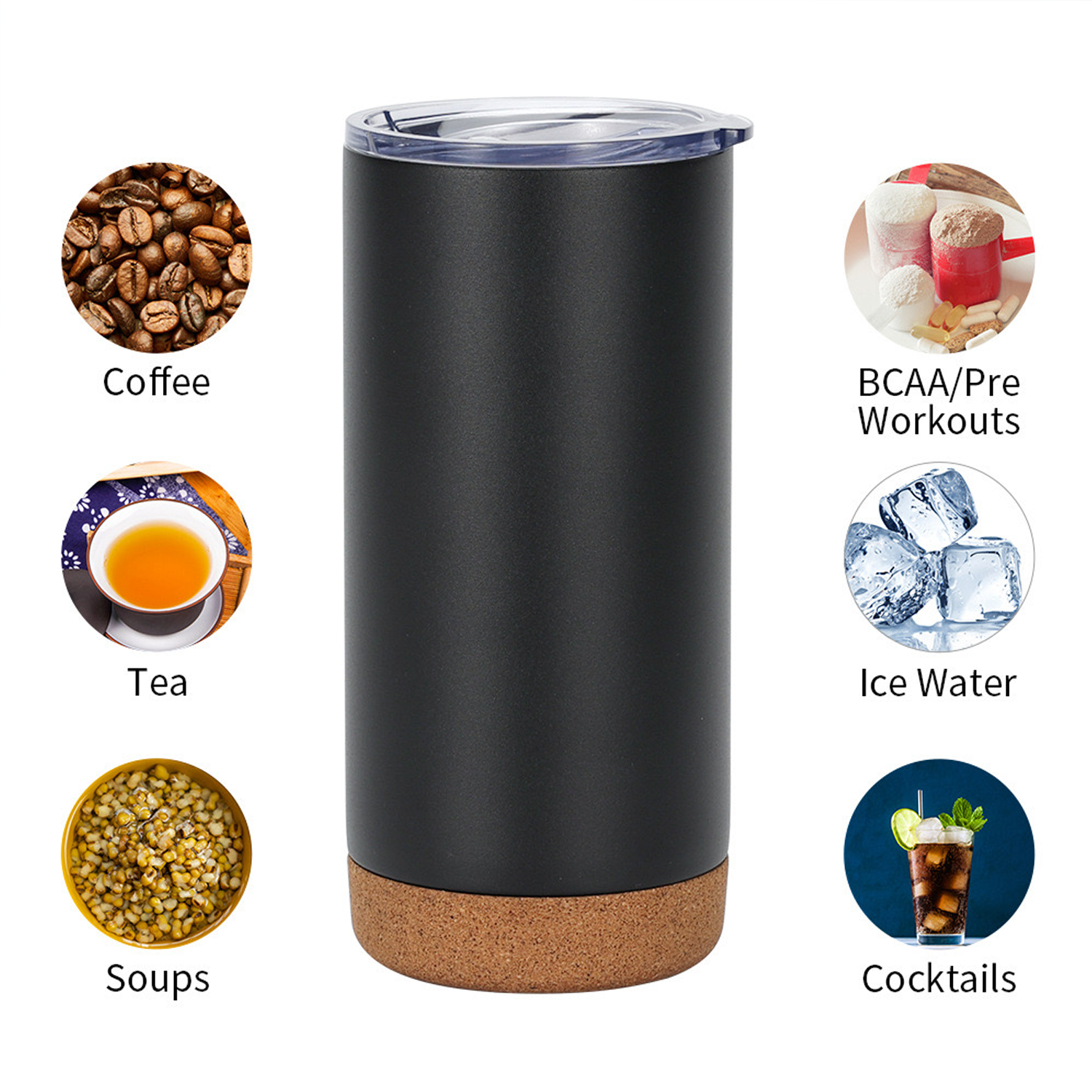 16oz Cork Base Vacuum Stainless Steel Tumblers Water Mug 10