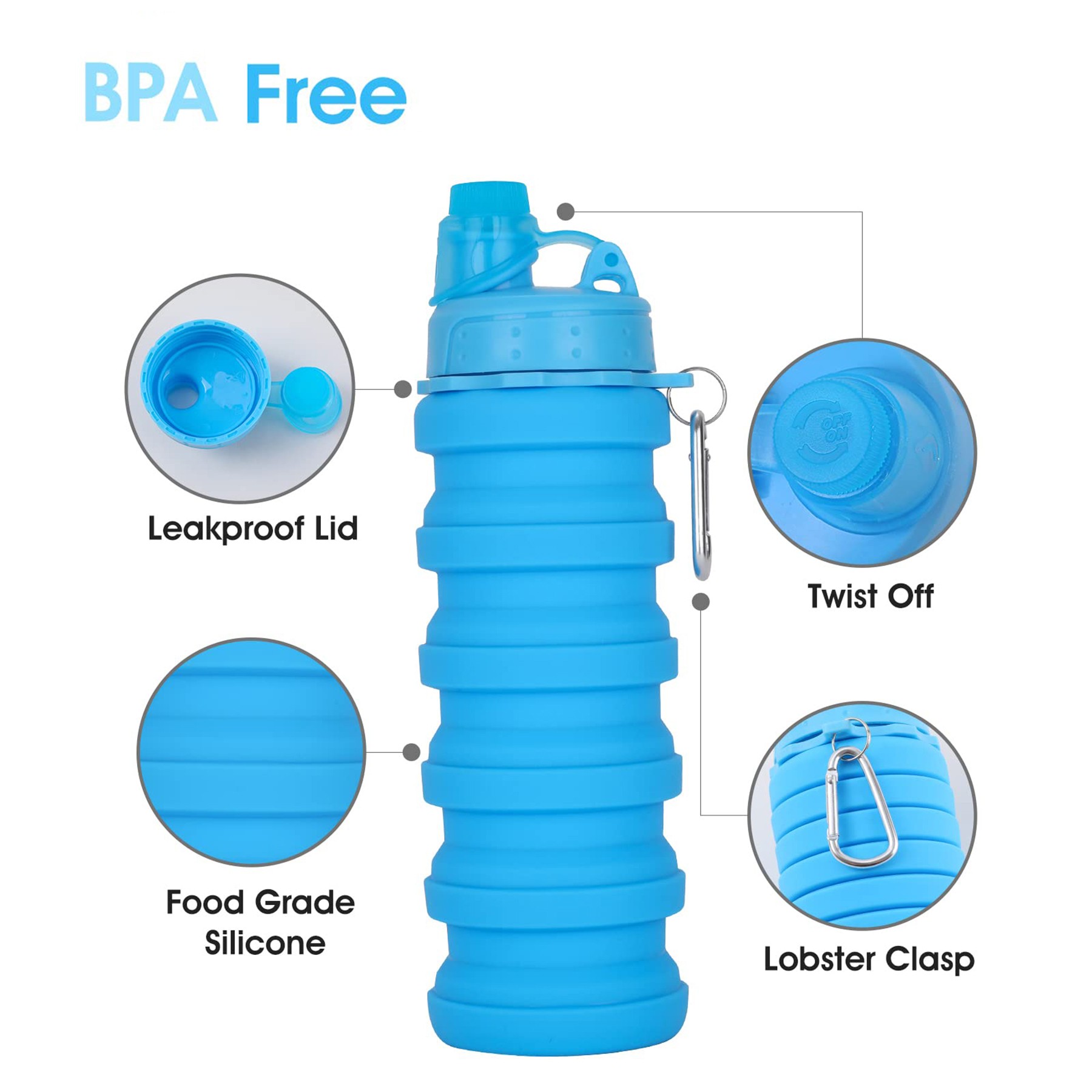 17Oz Portable Silicone Foldable Water Bottles 2