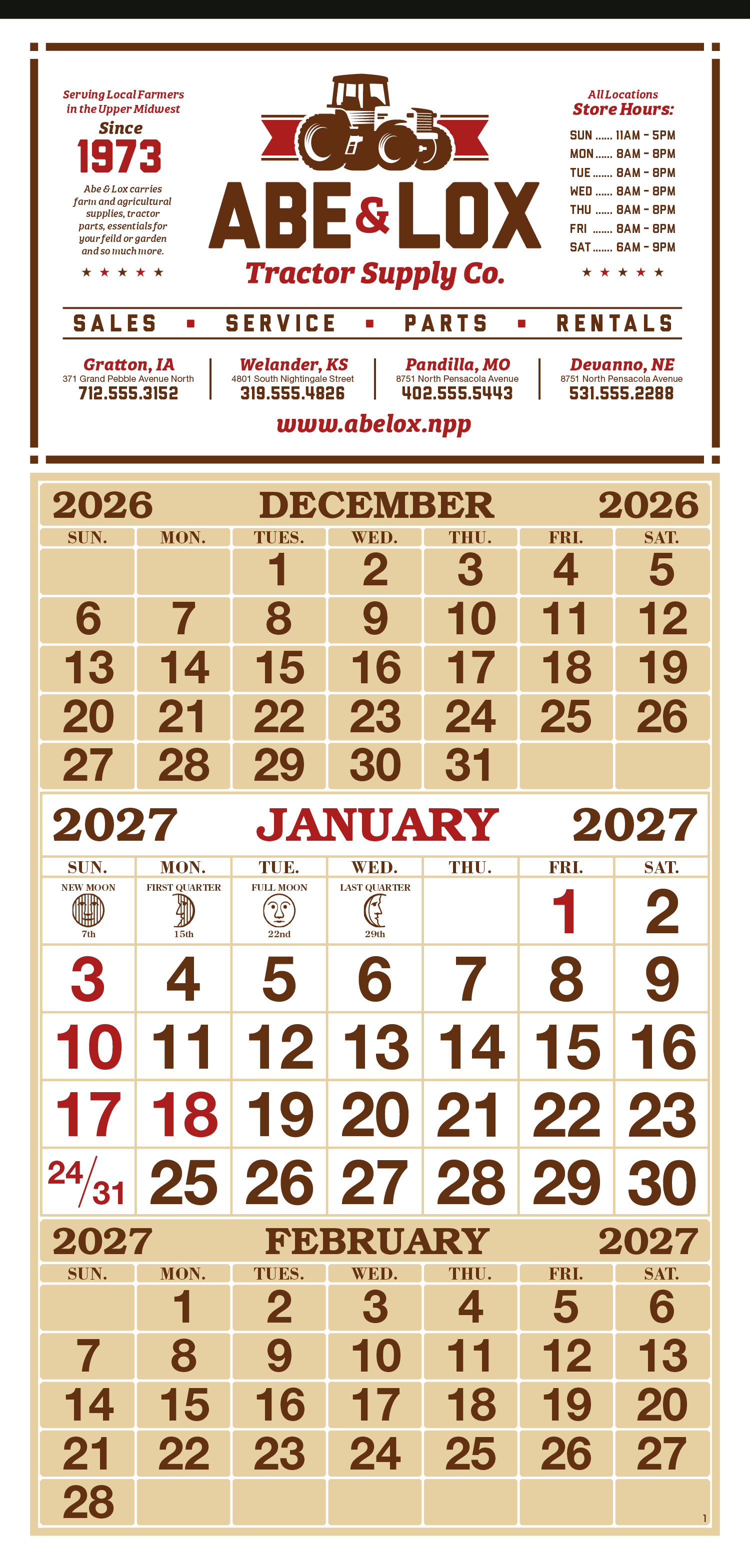 Skinner & Kennedy® 3-Month Display 12-Sheet Calendar 3