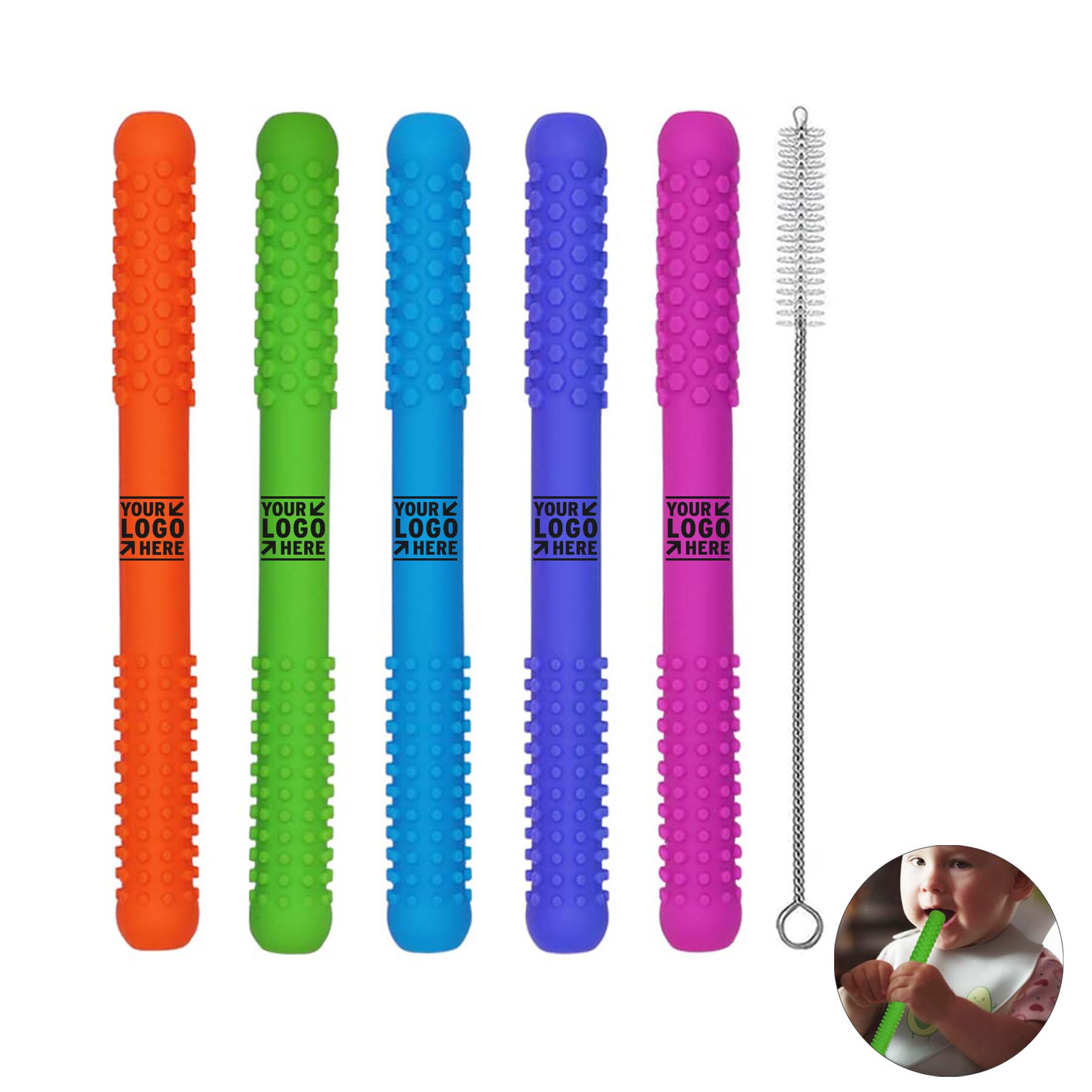 5 Pack 6-12 Months Toddler Hollow Silicone Baby Teether Toy Tube 2