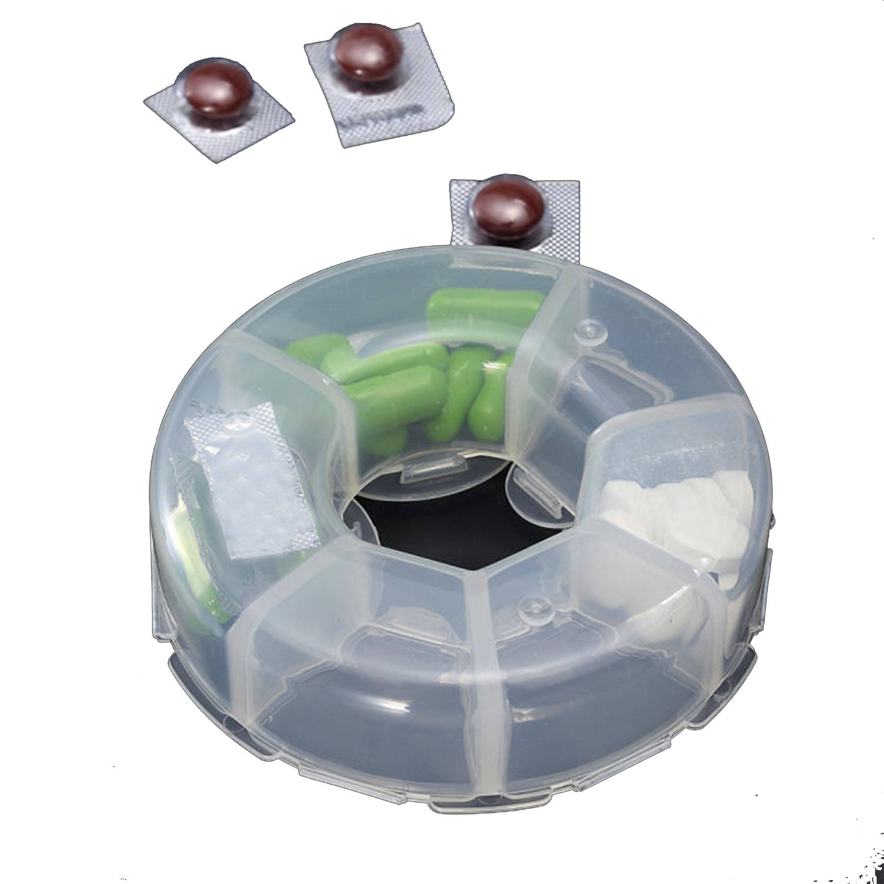 Plastic transparent round six-compartment pill box 4