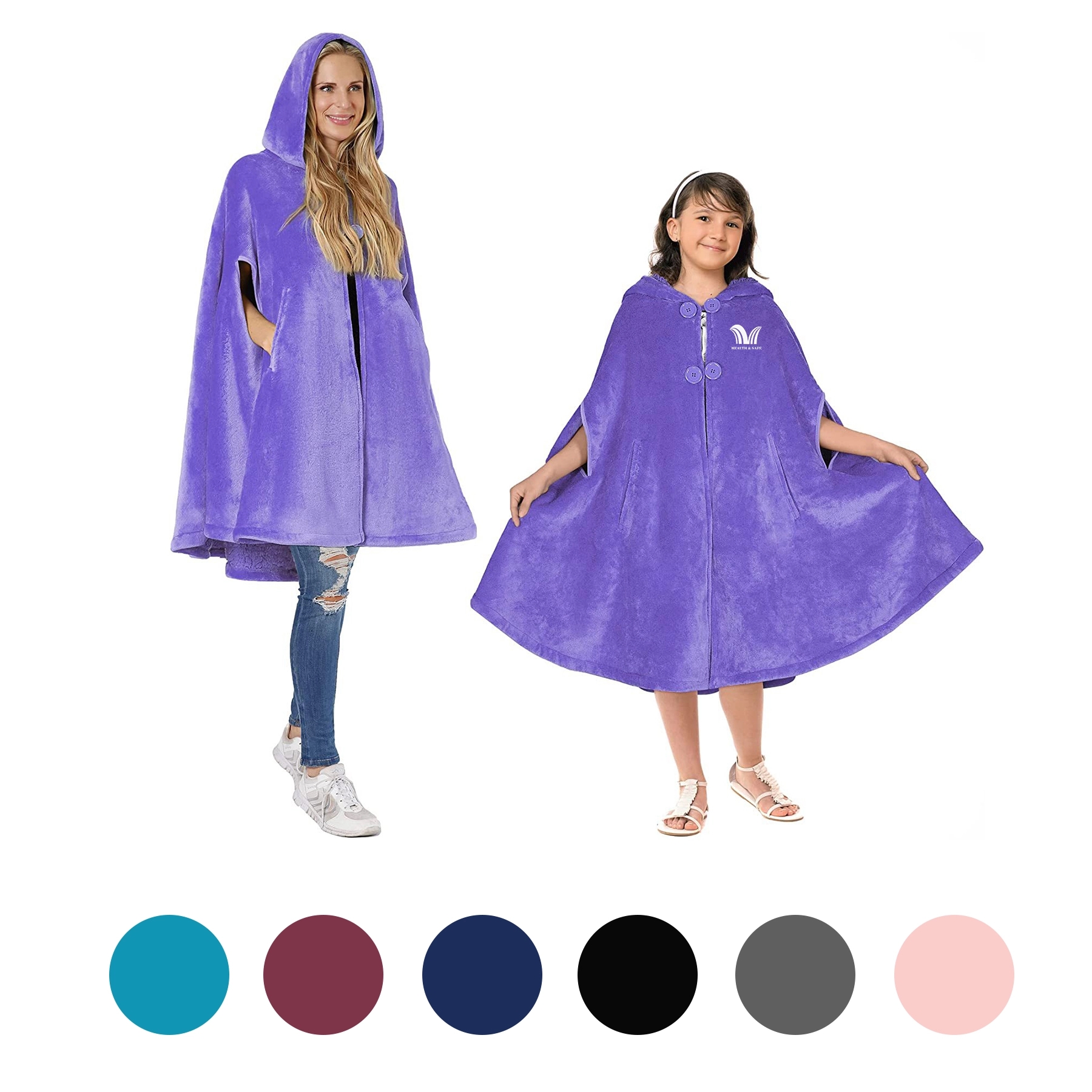 Poncho Hooded Blanket Wrap With Pockets Sherpa Fleece 1