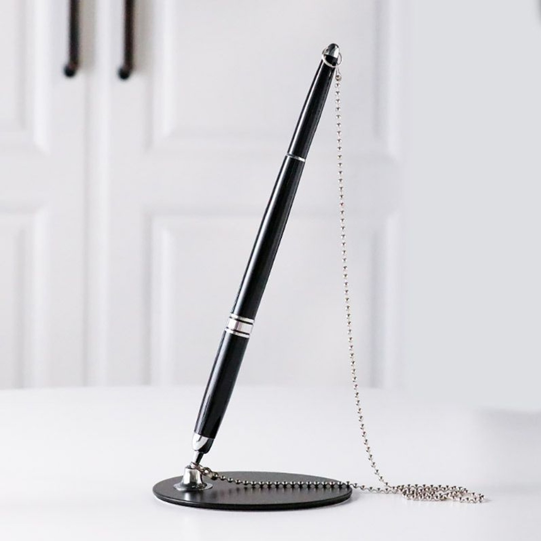 Attached Base Stand Desk Counter Signature Pens with Chain 3