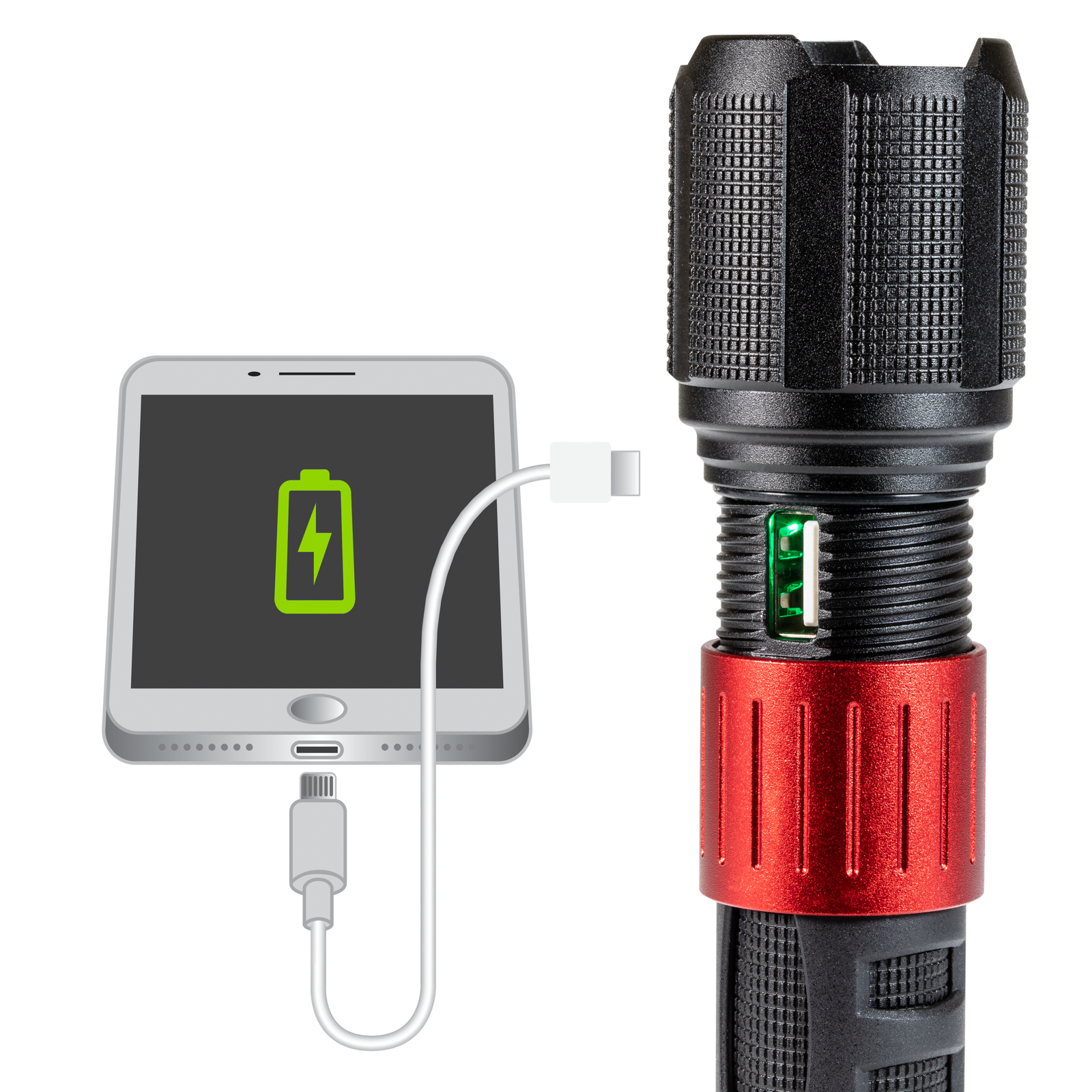 3400 LUMEN ULTRA HD USB RECHARGEABLE FLASHLIGHT WITH POWERBANK-RED 3