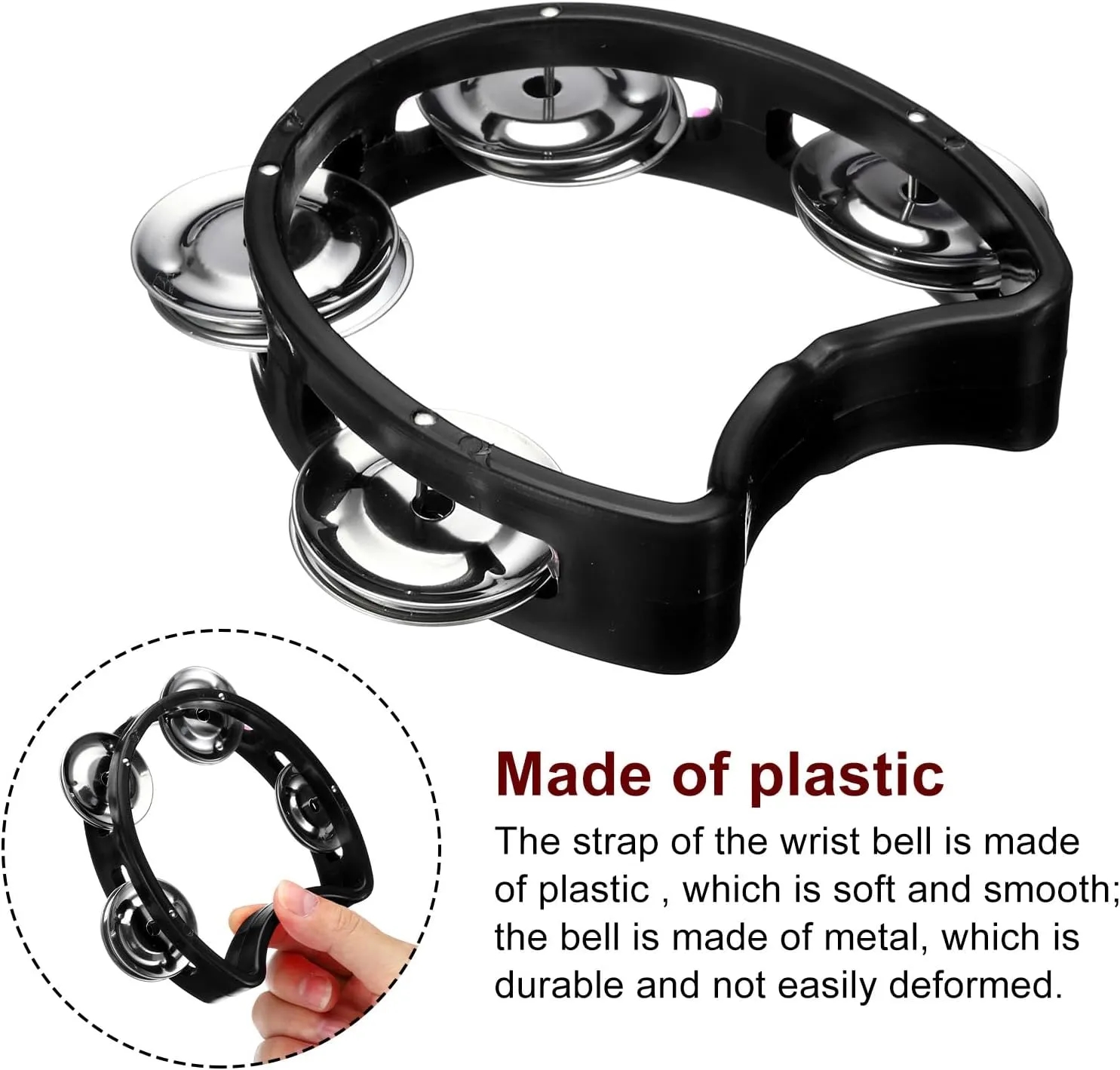 Kids' Plastic Tambourine Toy w/ 4 Bells for Fun 1