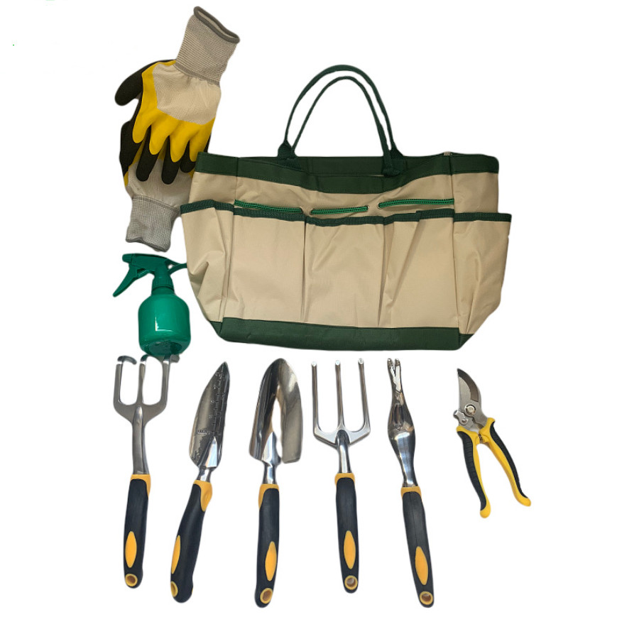 9pcs garden tools set kit with storage tote bag 5