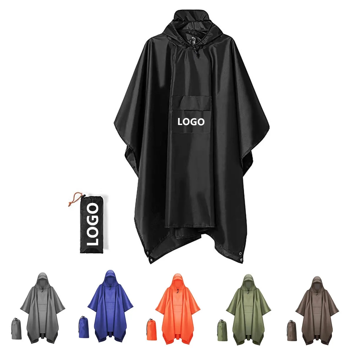 Hooded Waterproof PU Rain Poncho With Pocket 5