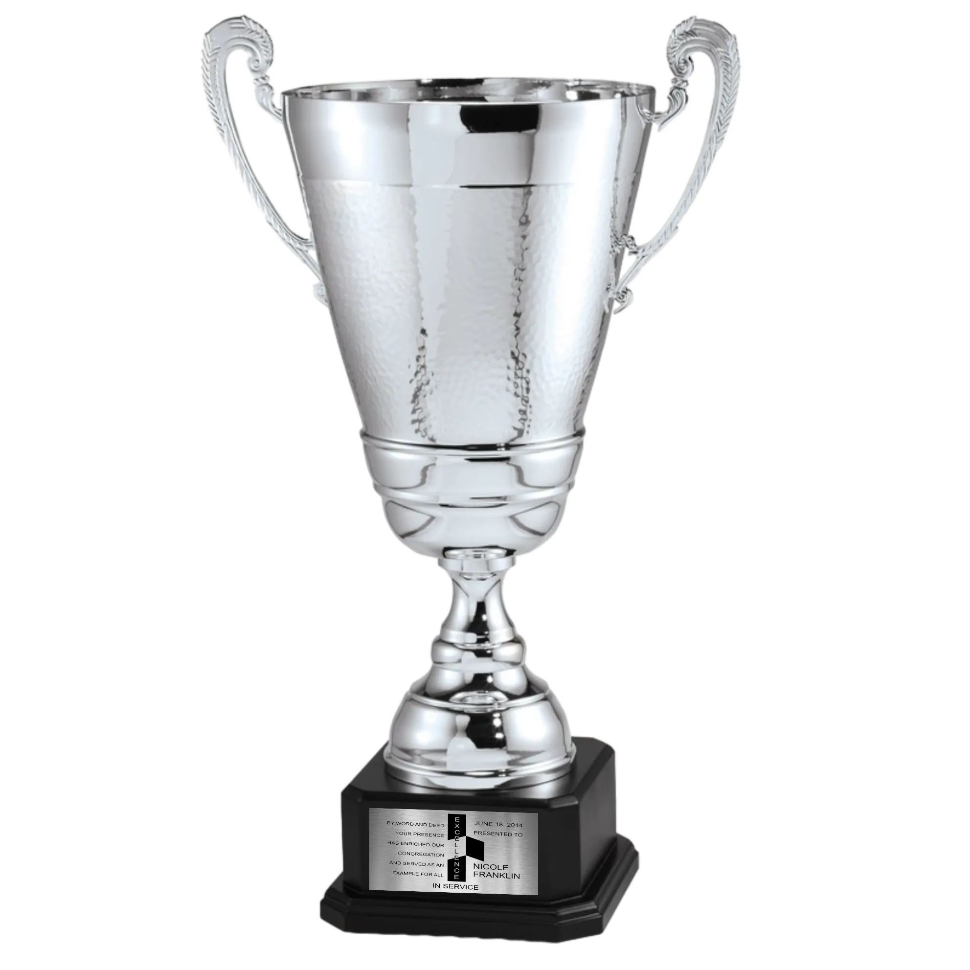 Gold or Silver Assembled Metal Cup Trophy On Wood Base 3