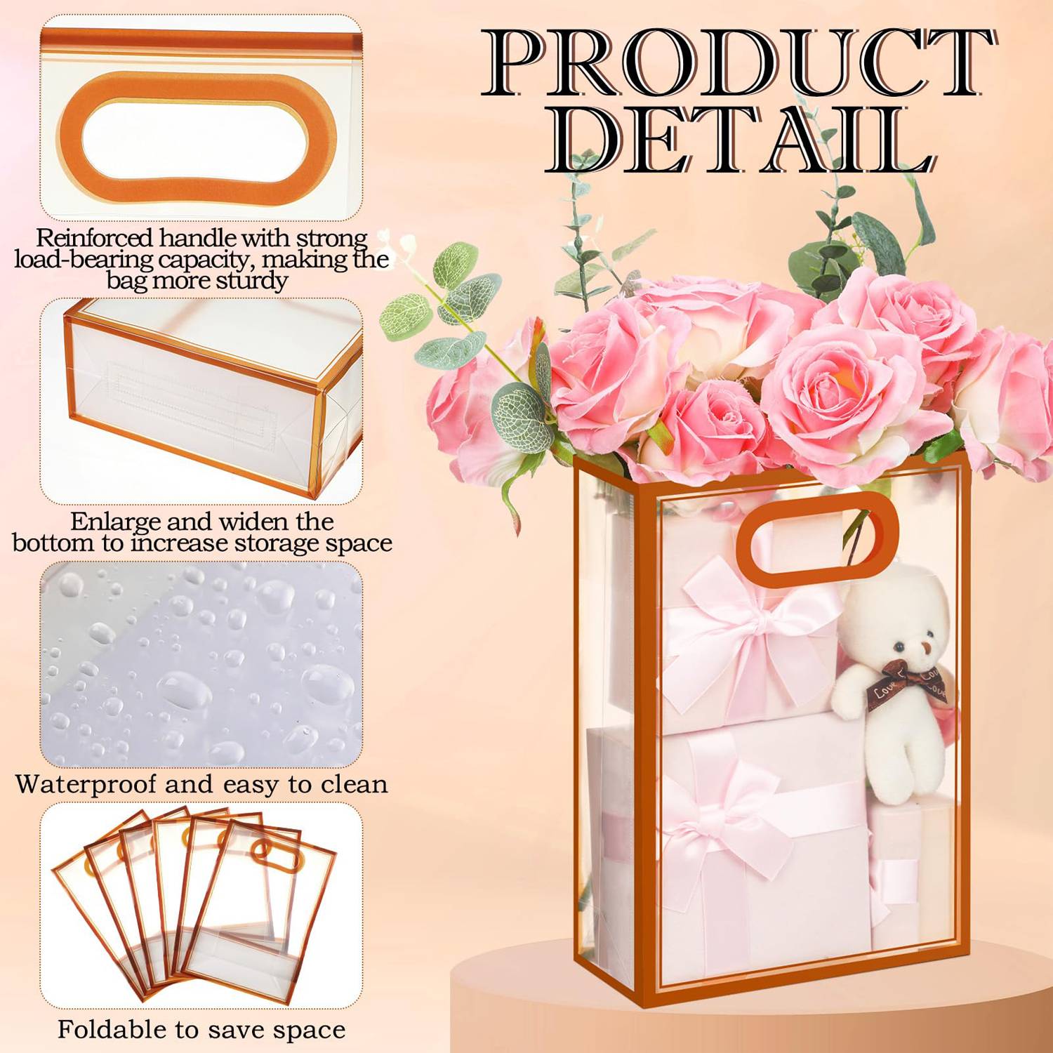 Square Transparent PP Plastic Hand-held Gift Bag 6