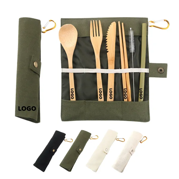 Bamboo Eco Travel Utensil Set with Roll-Up Pouch 2