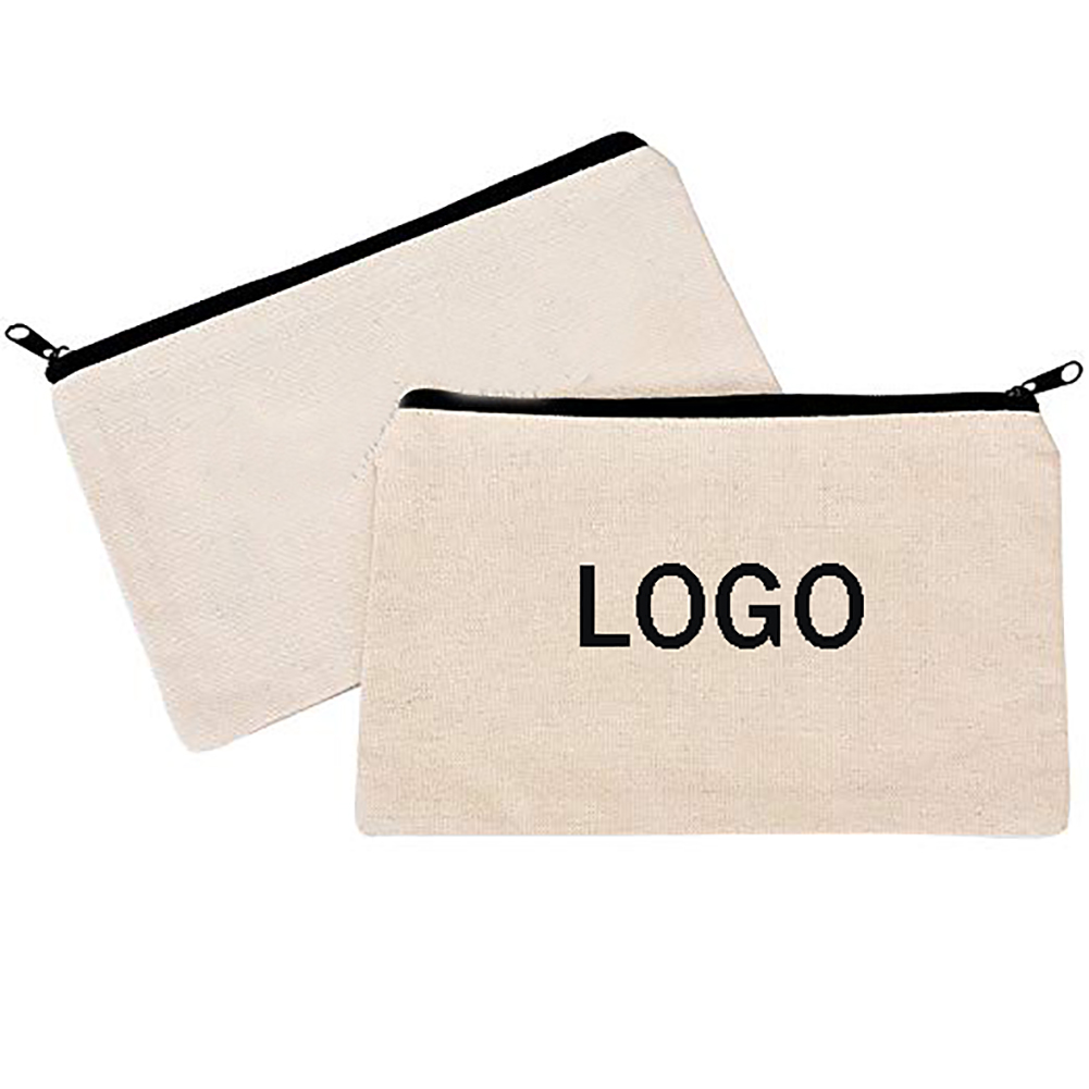 Natural Canvas Make-up Bags With Zipper, custom tote bag with logo imprint 2