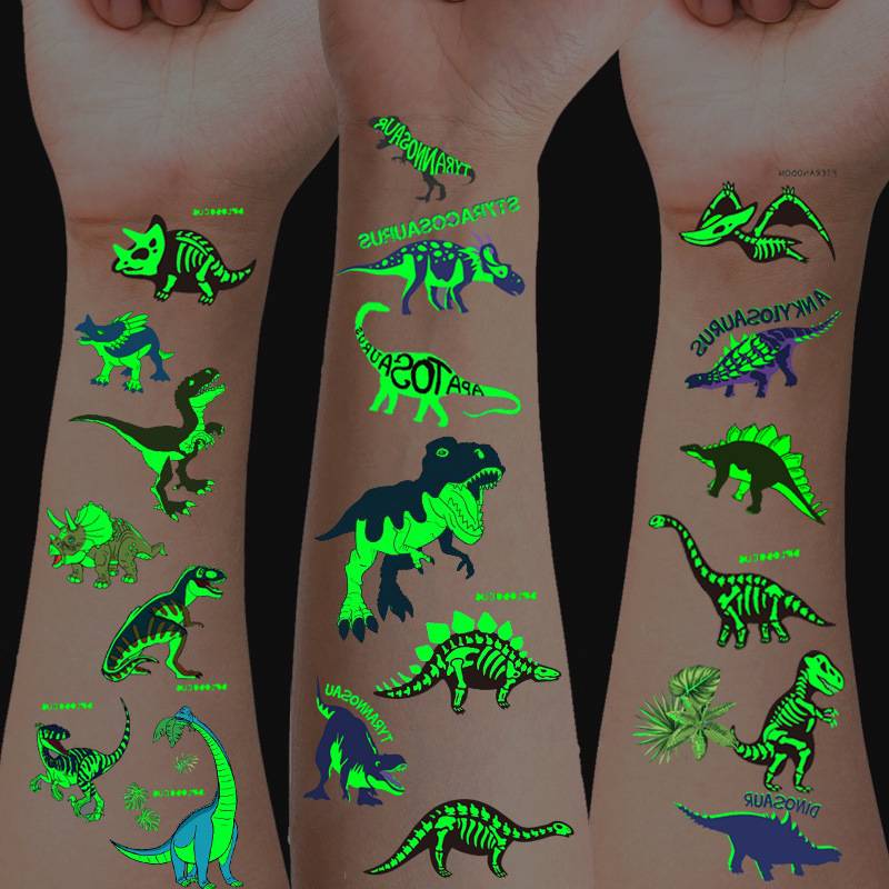 12-Pieces Luminous Dinosaur Tattoos 3