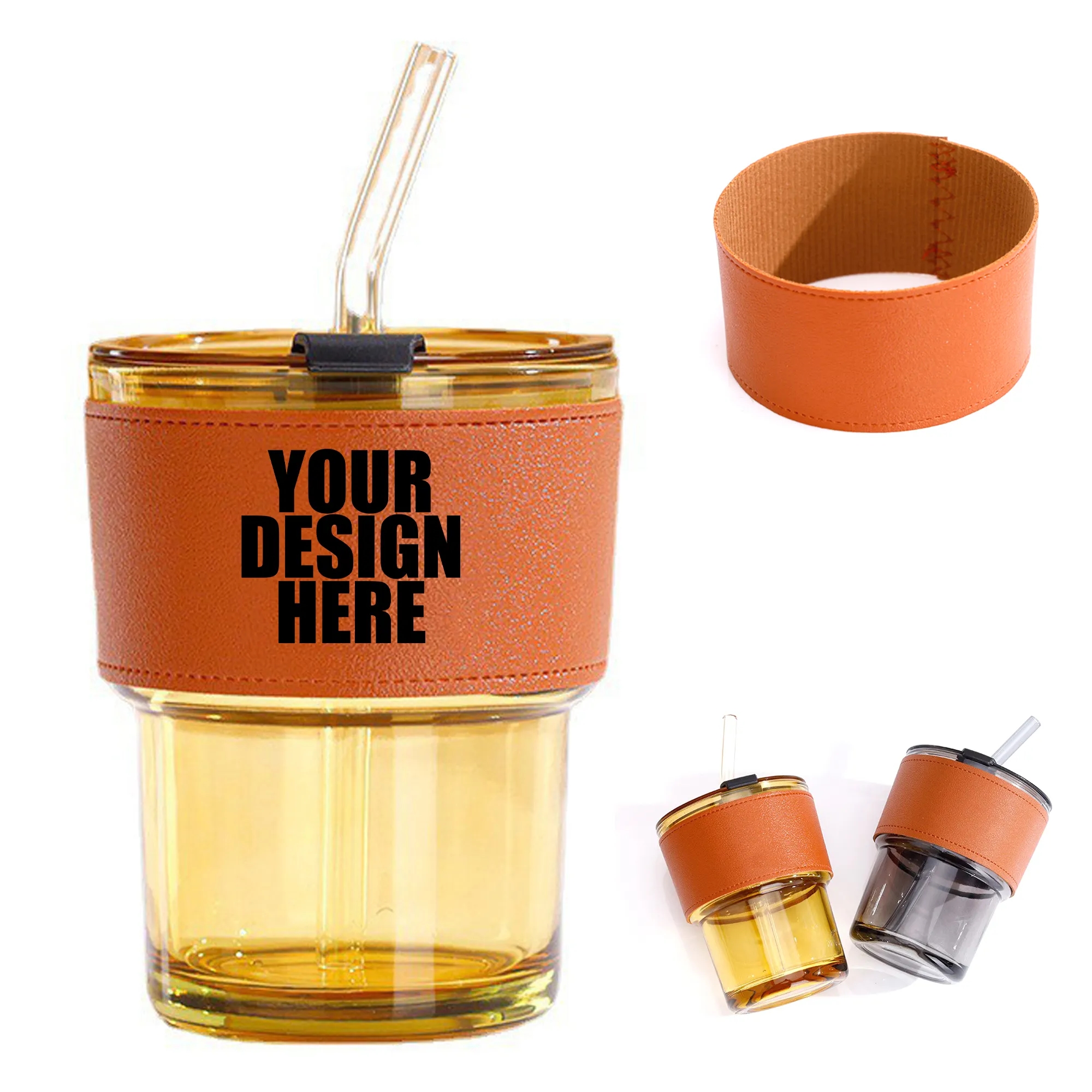 Transparent Glass Straw Coffee Bottle w/ Sleeve 5