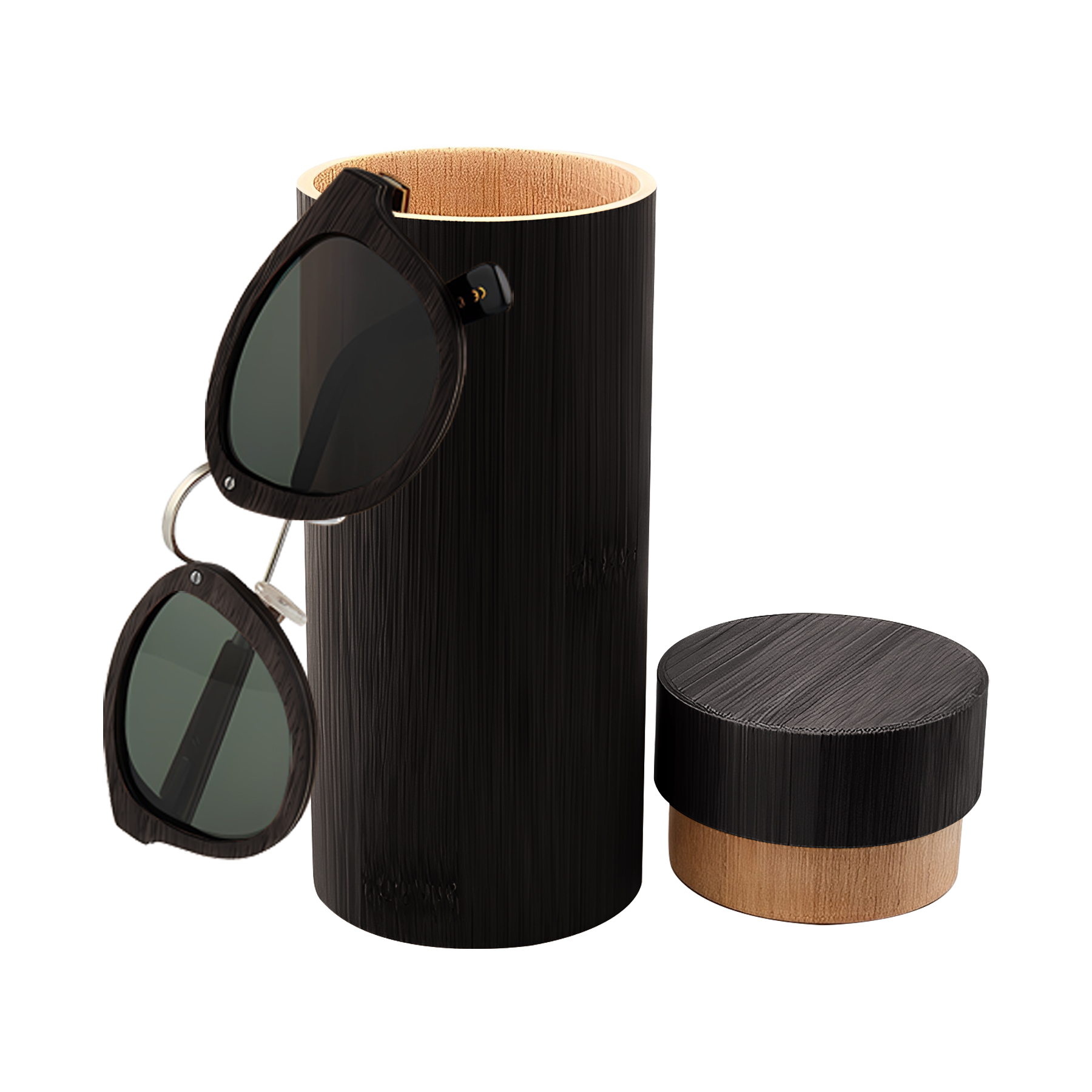 Fashionable Laser Engraved Bamboo Sunglasses With Cylindrical Case (MOQ: 100 Sets ) 3