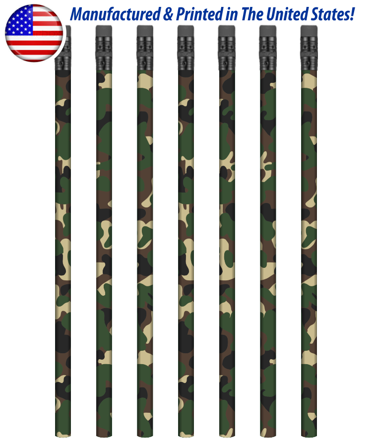 USA Made Forest Camo Pencil w/ Black Eraser, #2 lead 2