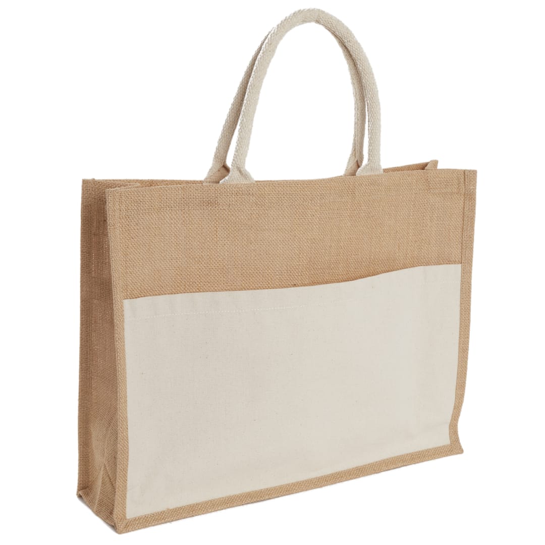 Jute Shopper Tote with Recycled Cotton Pocket, custom tote bag with logo imprint 52