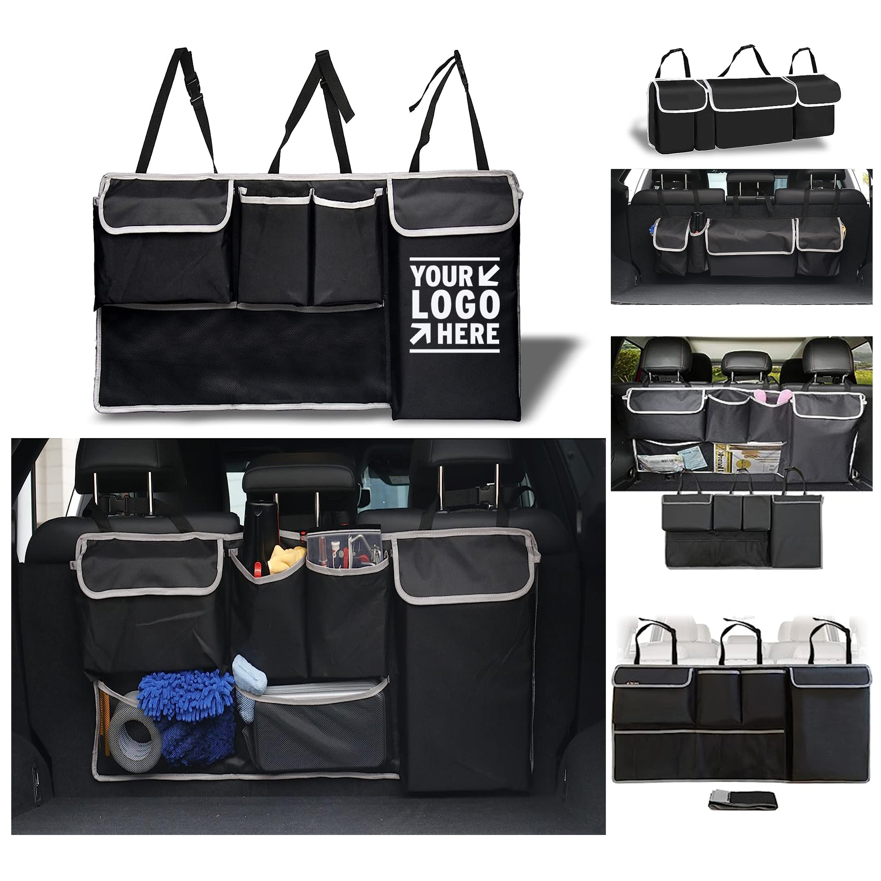 Car Interior Accessories 4 Pockets 2 Mesh Pouches Trunk Hanging Organizer Backseat Bag
2