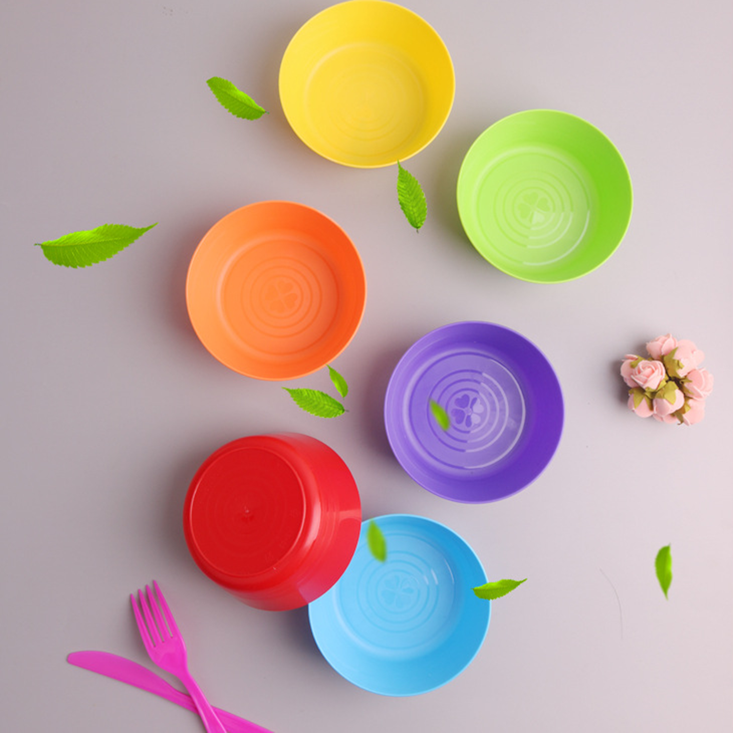 18Pcs Rainbow-Colored Food Grade Matte Surface Kids Bowl 5