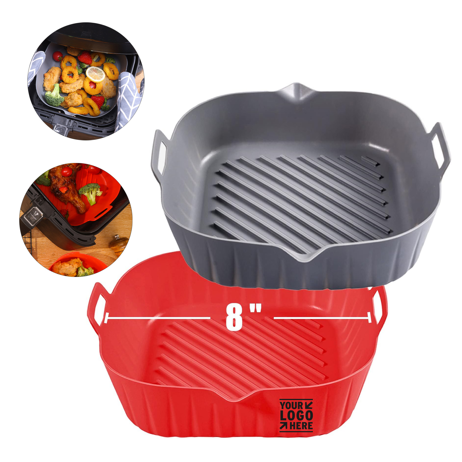Square Silicone Liner 8 Inch Air Fryer Non-stick Food-grade Reusable Baking Tray 2