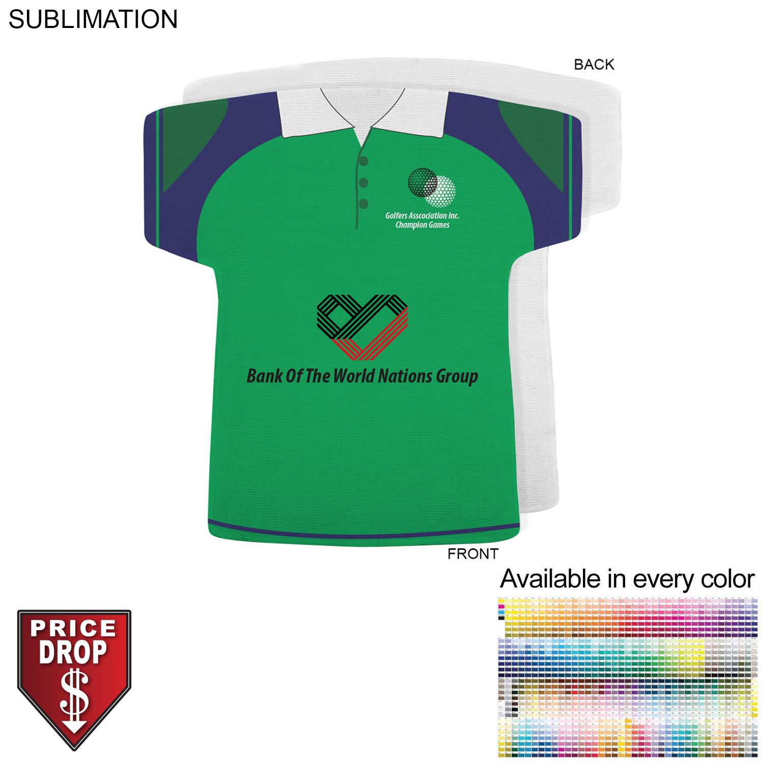 Golf Shirt Shape Microfiber Dri-Lite Terry Keepsake Towel, 18x17, Sublimated Front Side 2