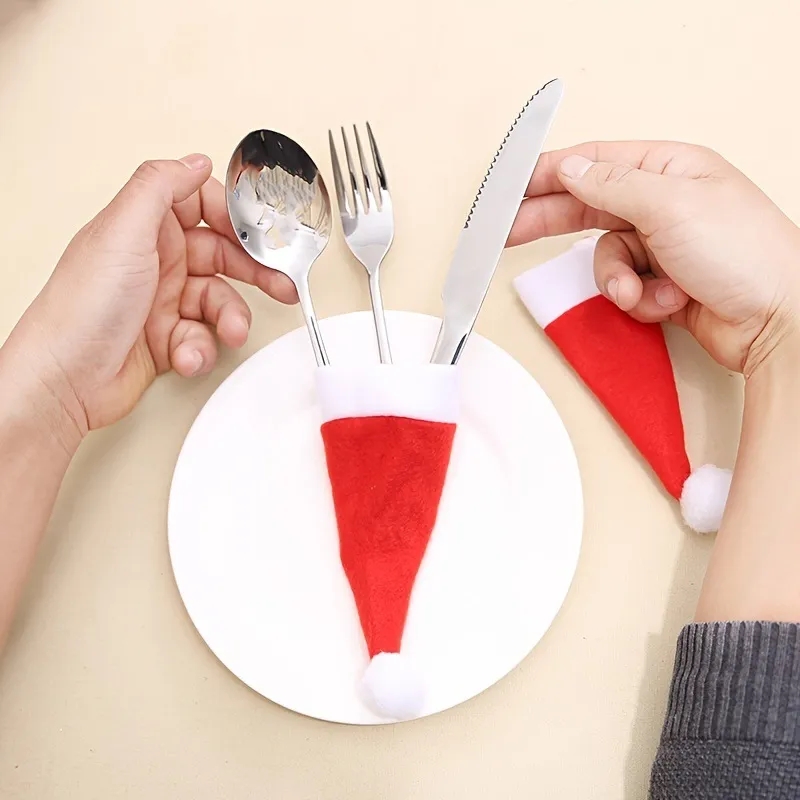 2025 Christmas Mini Santa Hat Cutlery Set Holders Tableware 2