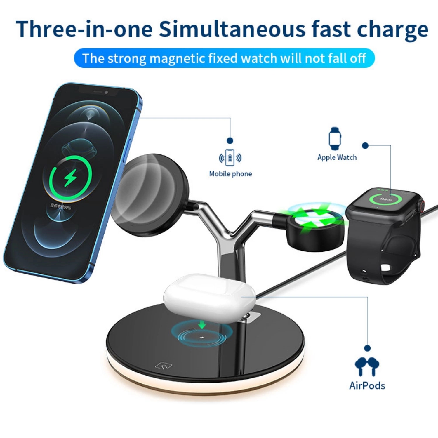 Wireless Charger 3 In 1 Fast Charging Station 15W 2