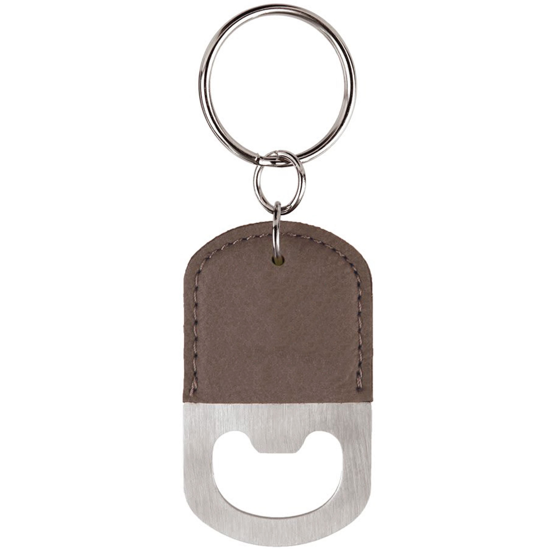Gray Oval Leatherette Bottle Opener Keychain 2