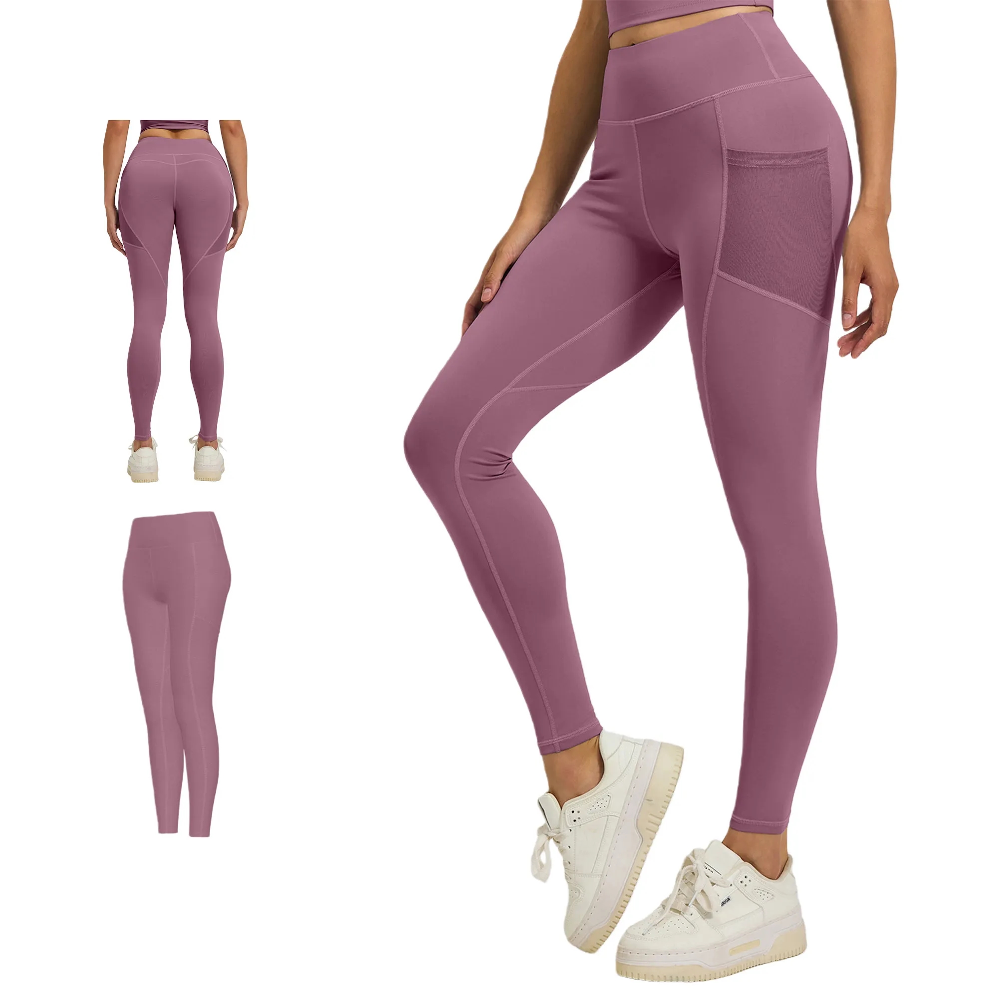 High Waisted Tummy Control Yoga Pants With Mesh Side Pockets 3