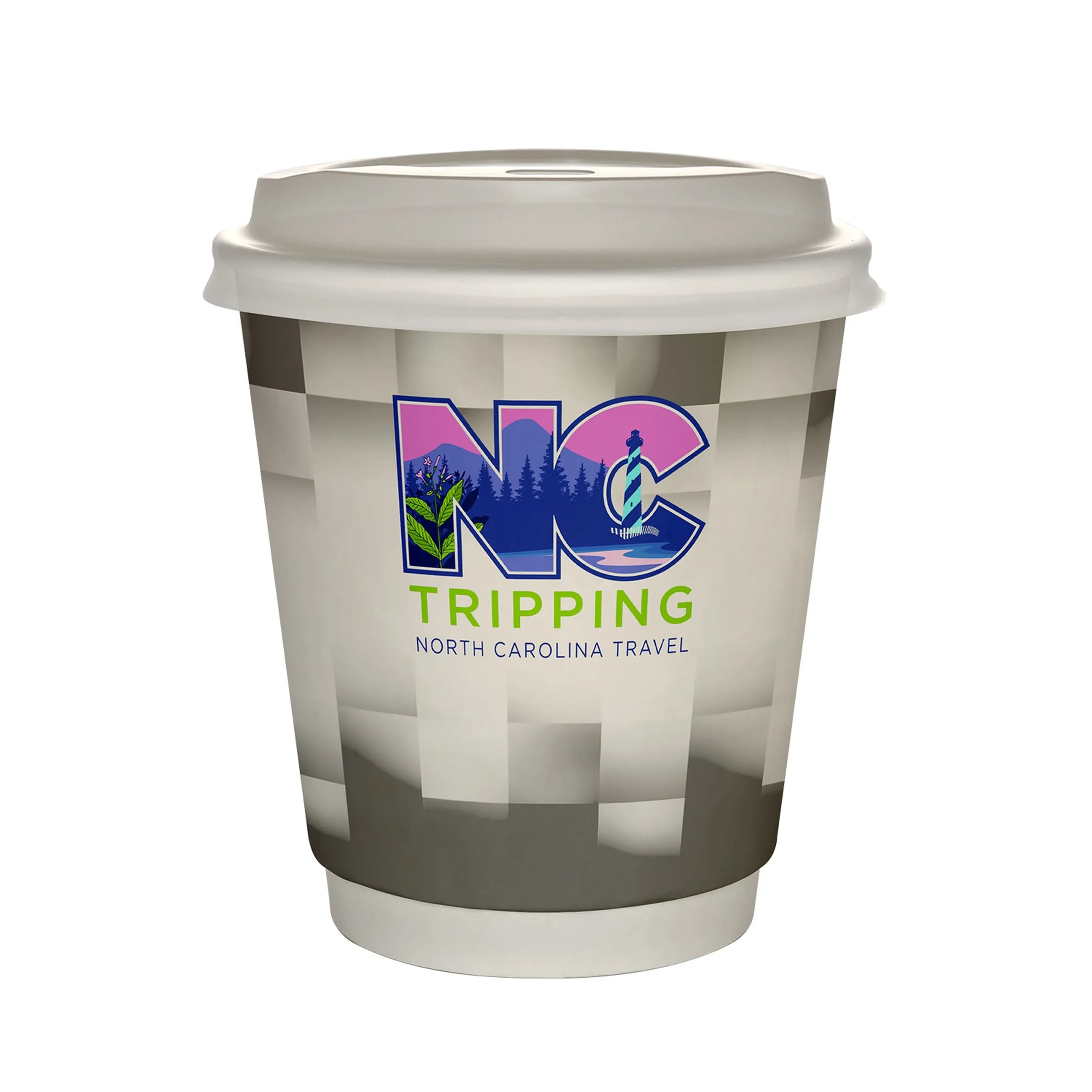 10 oz Full Color Shaded Checkers Insulated Paper Cup With Li 3