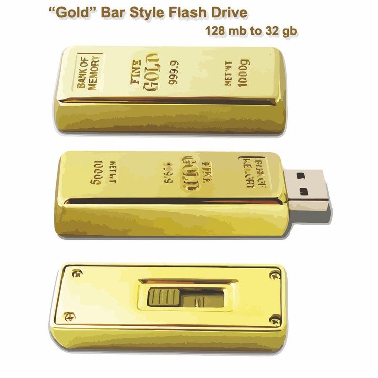 Gold Bar Flash Drive / USB - 2 GB Memory