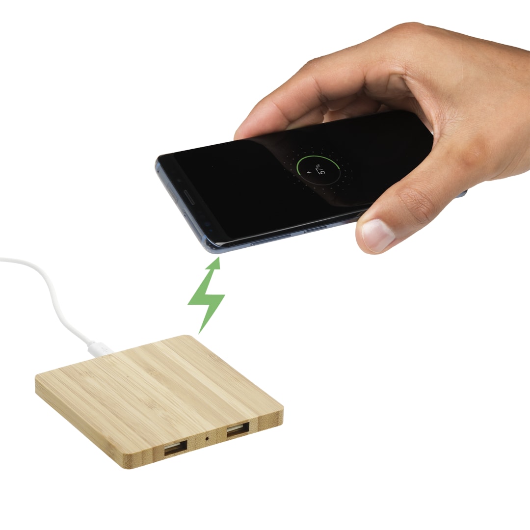 FSC® 100% Bamboo Wireless Charge Pad w/Dual Output 10