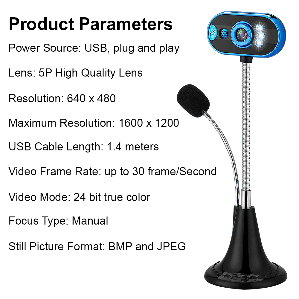 USB Webcam with Microphone & LED Light on Flexible Gooseneck for Streaming & Video Calls 7