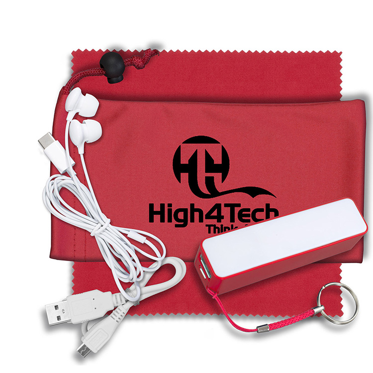 Mobile Tech Power Bank Accessory Kit with Earbuds in Microfiber Cinch Pouch 6