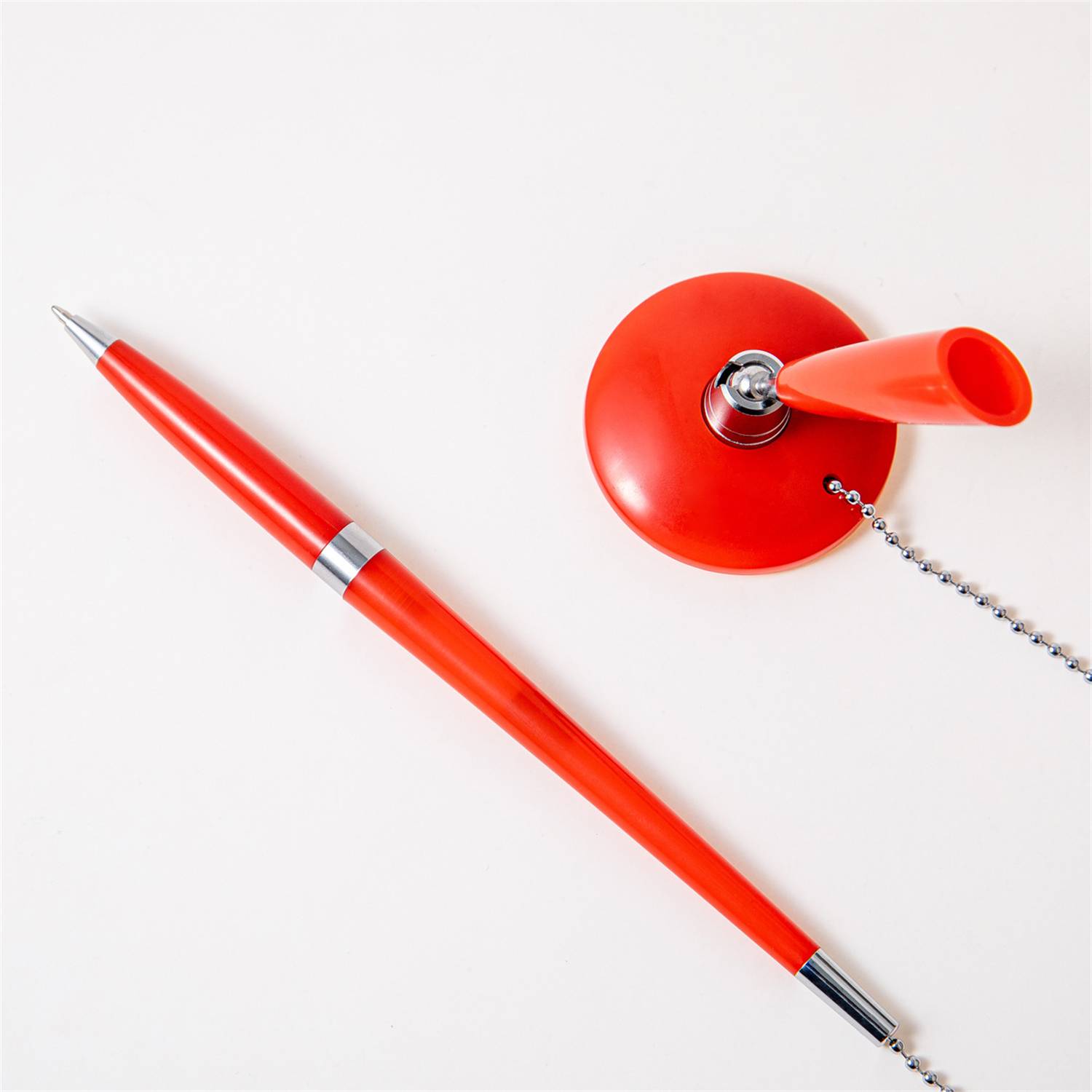 Plastic Ballpoint Pen with Desk Holder Chain 7