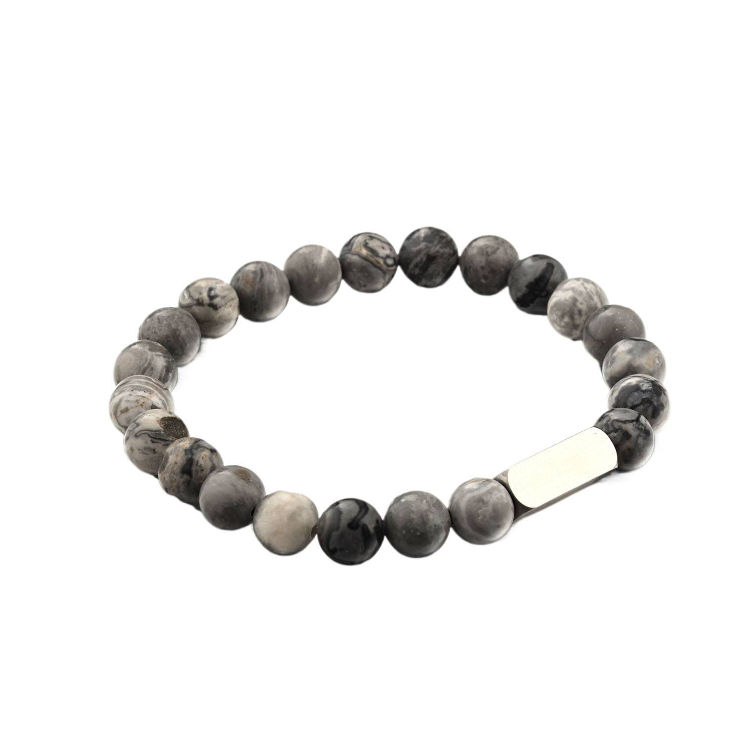 Round Stone Beads Bracelet w/ Stainless Steel Tag 8