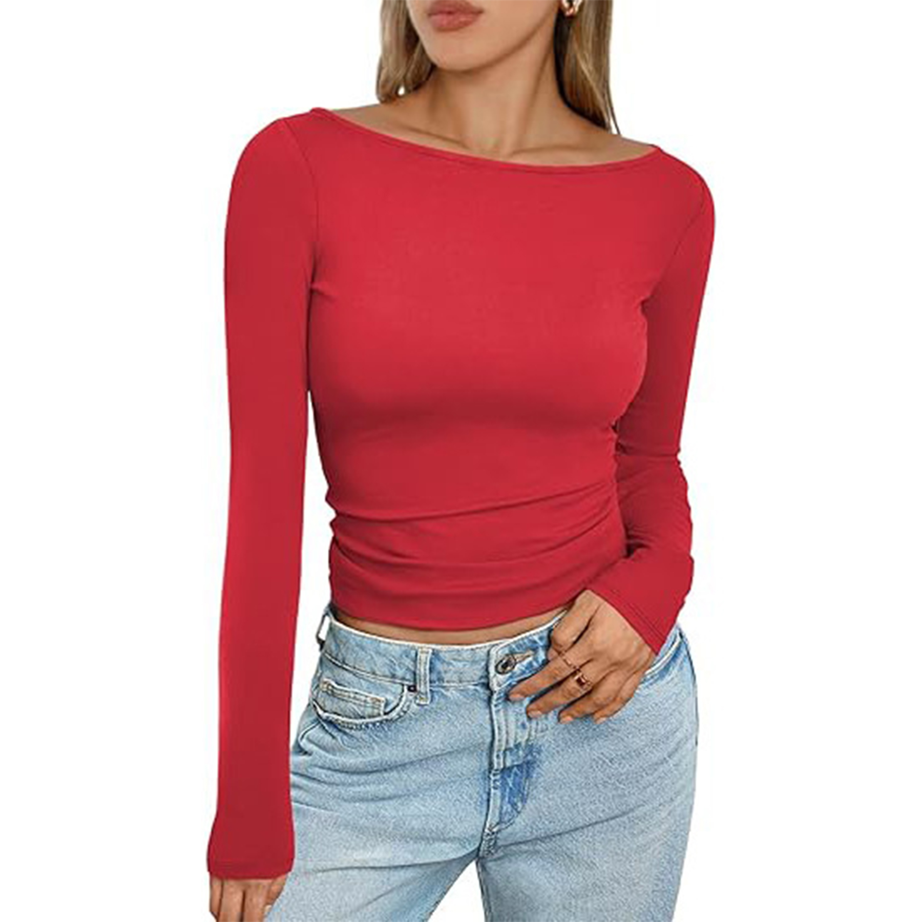 Women Boat Neck Long Sleeve Shirt 5