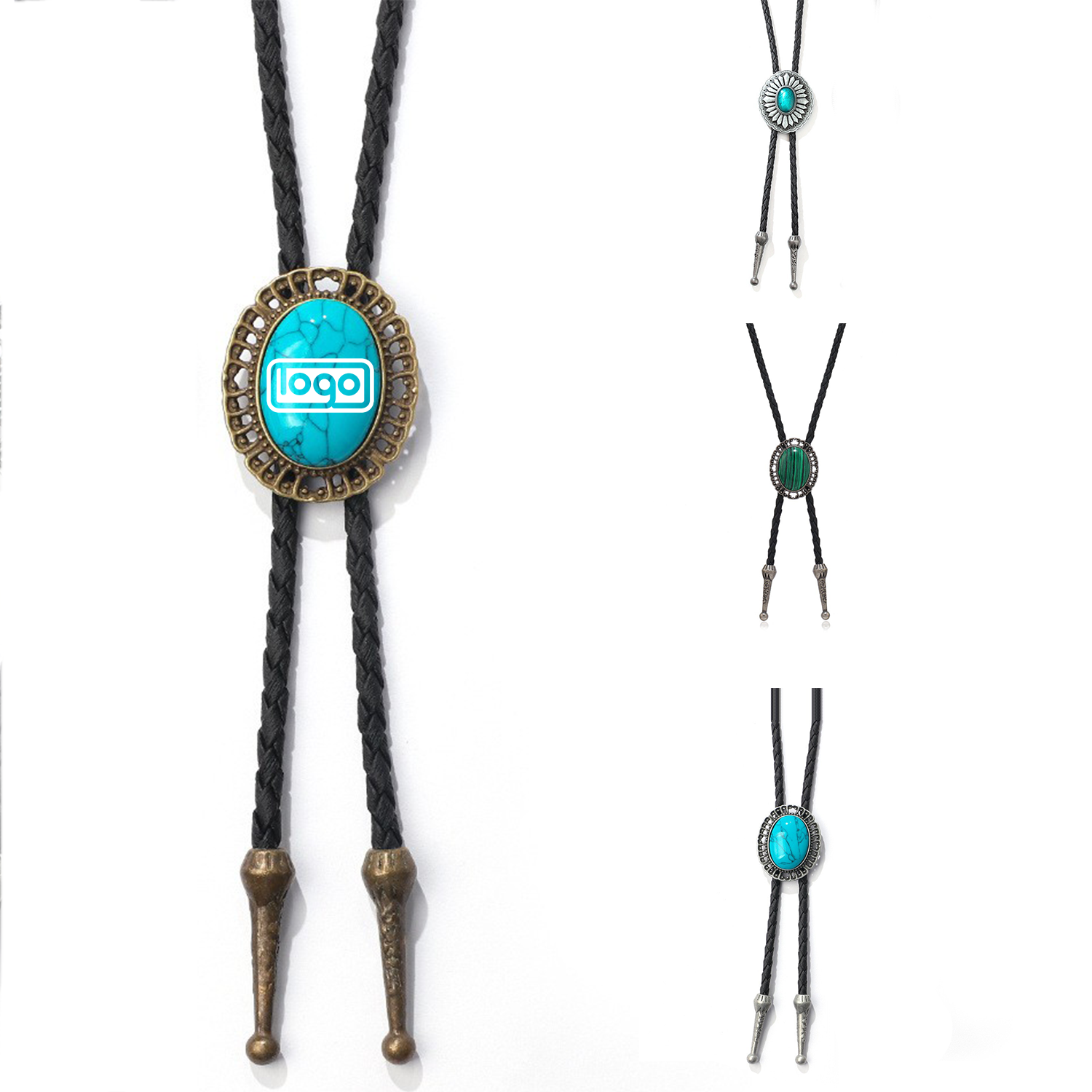 Retro Adjustable PU Leather Rope Metal Necklace 3