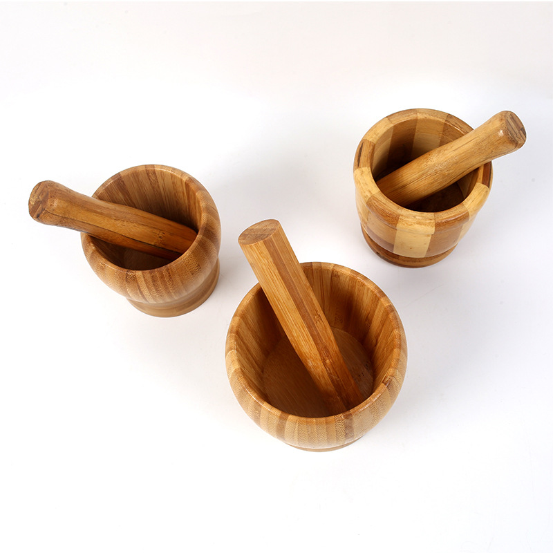 Natural Wood Pestle & Mortar Bowl Set 3